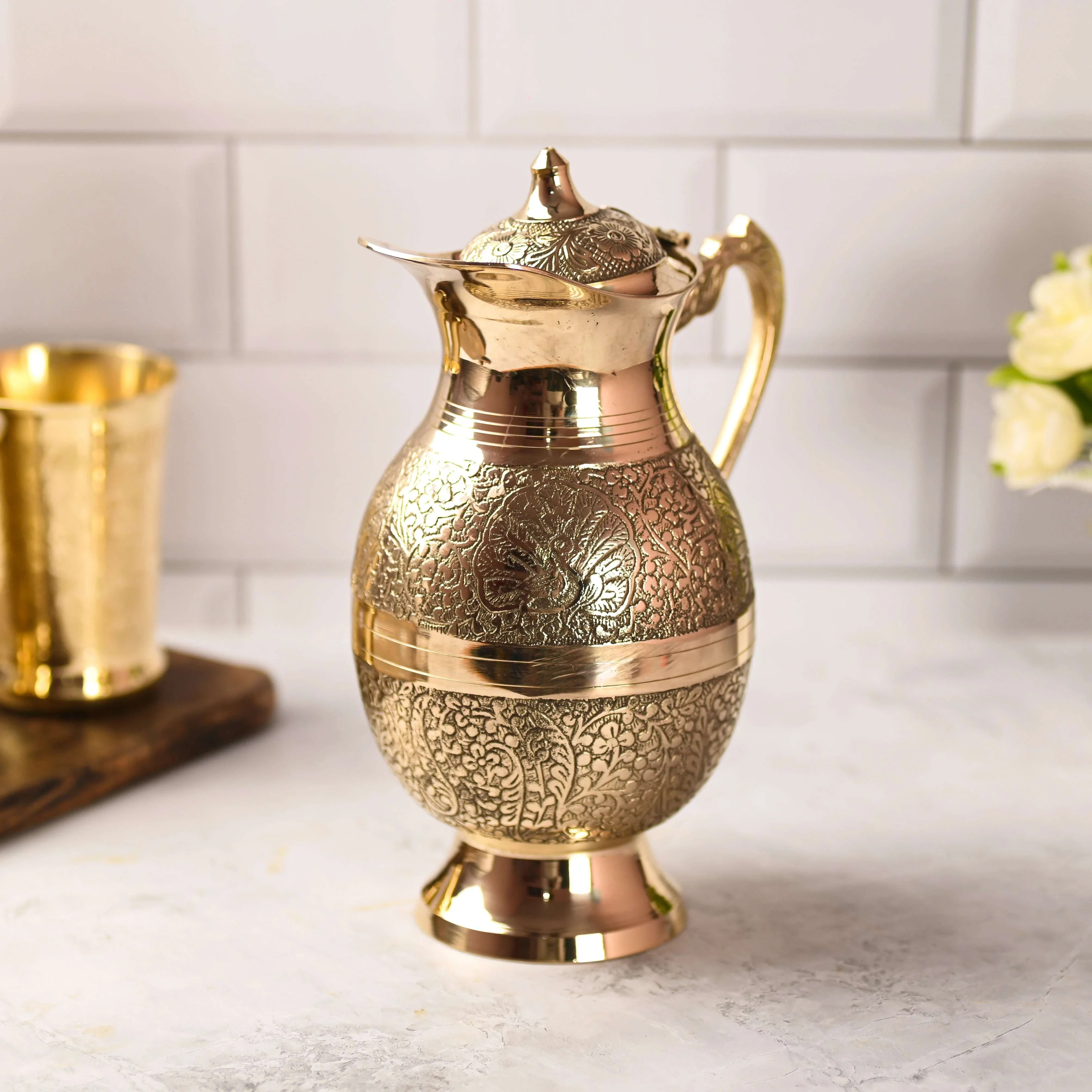 Brass Handcrafted Water Jug With Lid (9.5 Inch) - Image 10