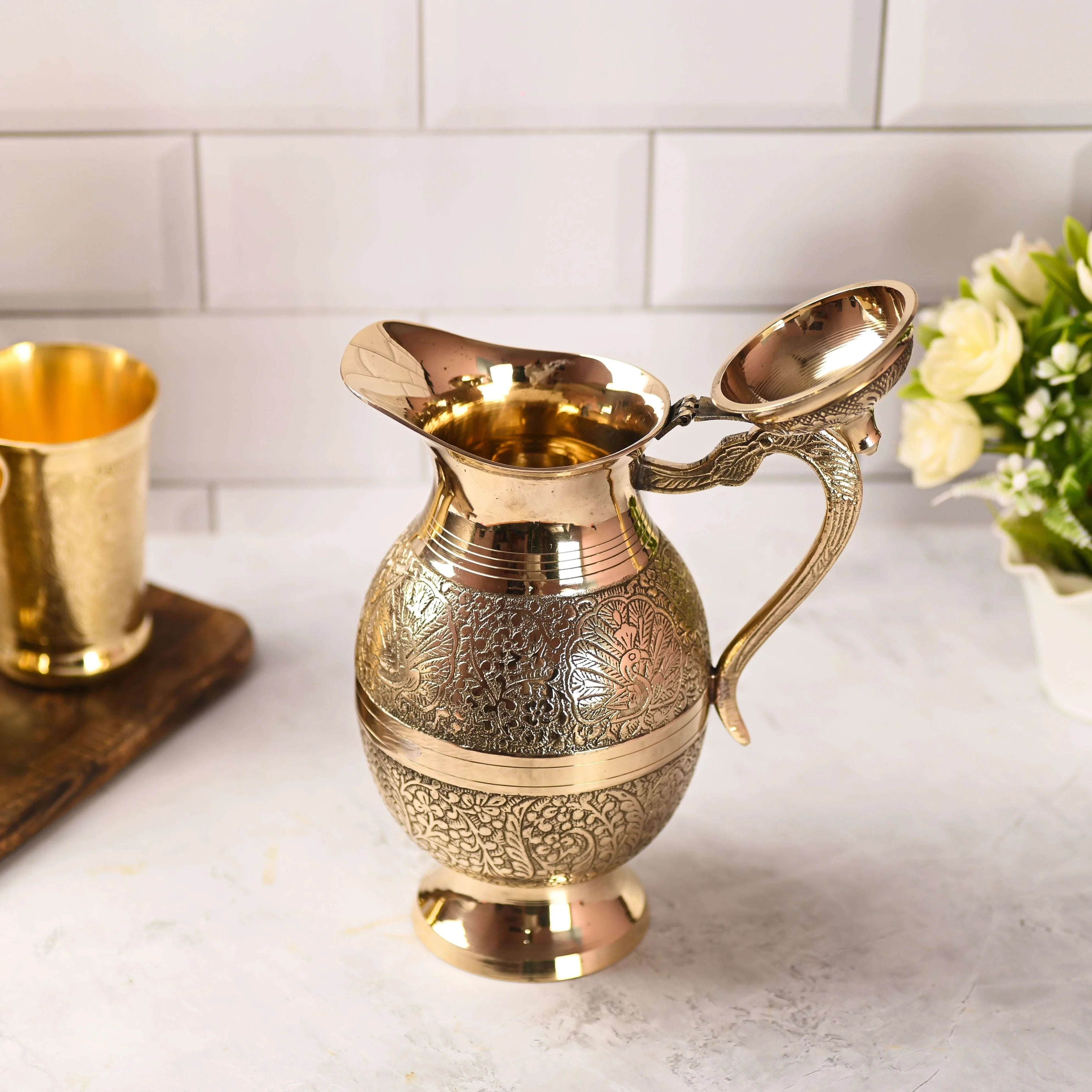 Brass Handcrafted Water Jug With Lid (9.5 Inch) - Image 12