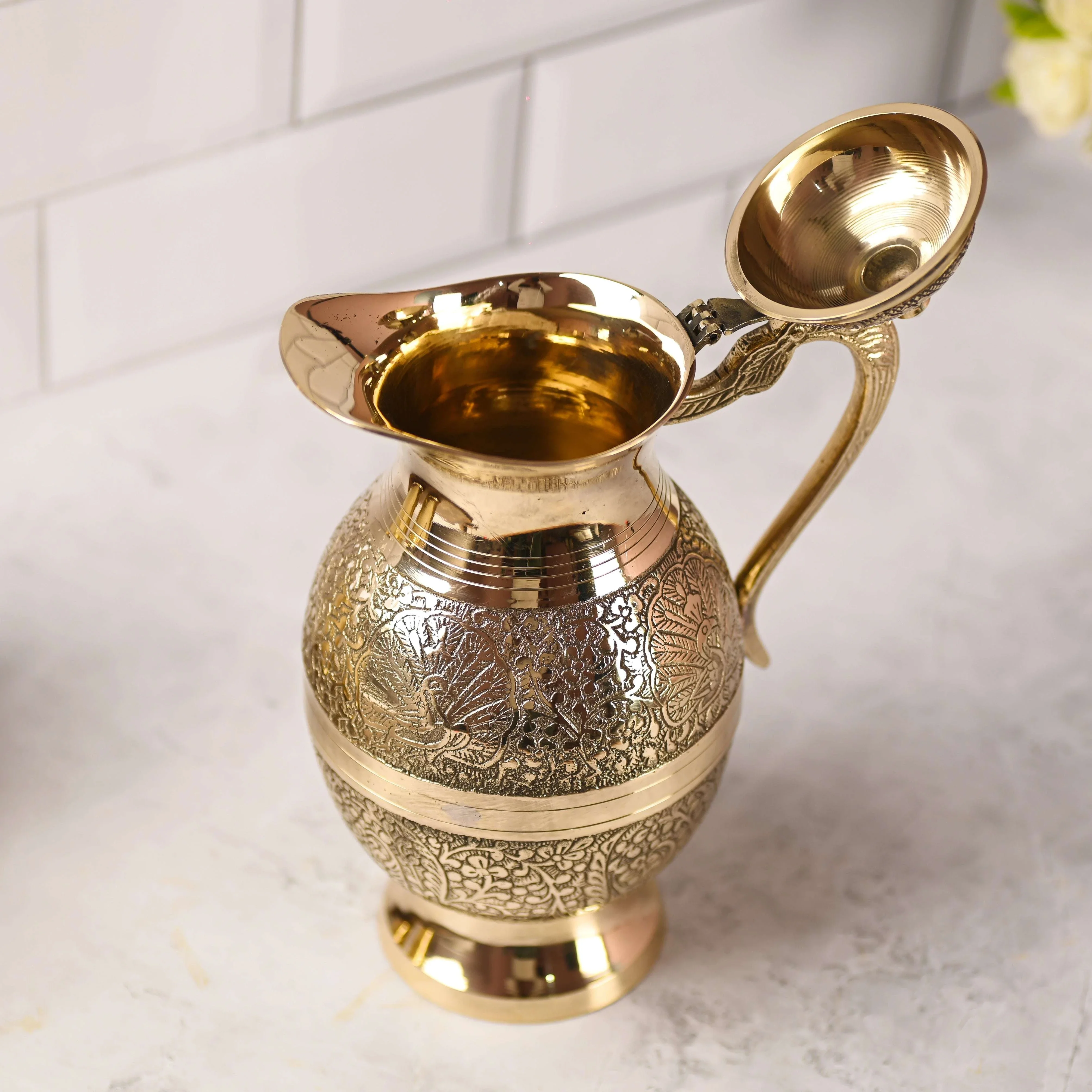 Brass Handcrafted Water Jug With Lid (9.5 Inch) - Image 13