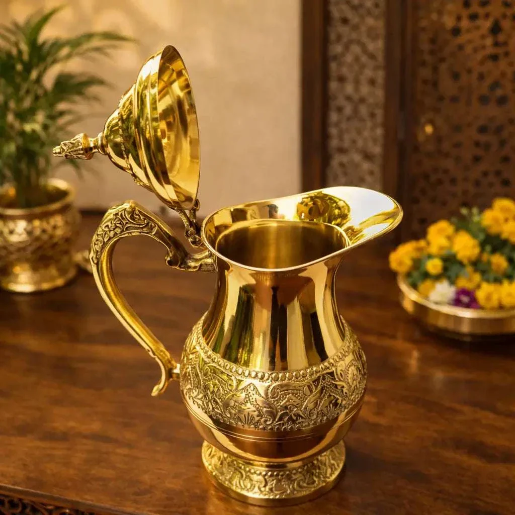 Brass Handcrafted Water Jug With Lid (9.5 Inch) - Image 3