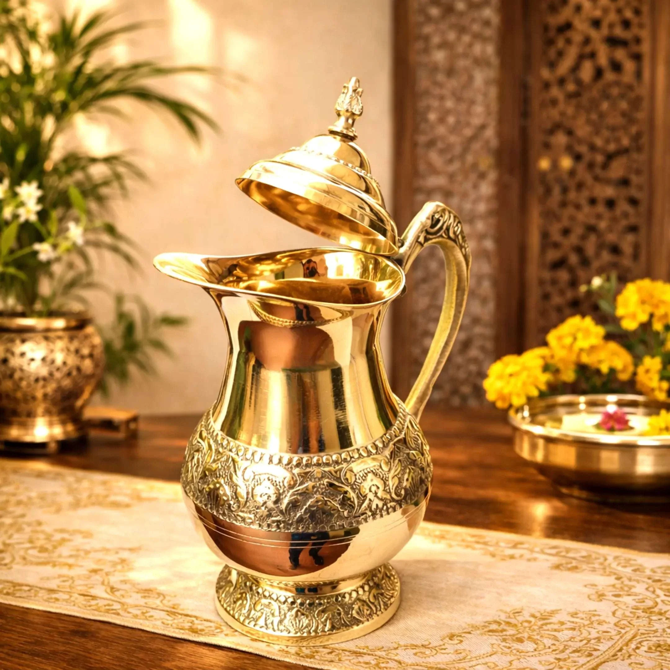 Brass Handcrafted Water Jug With Lid (9.5 Inch) - Image 4
