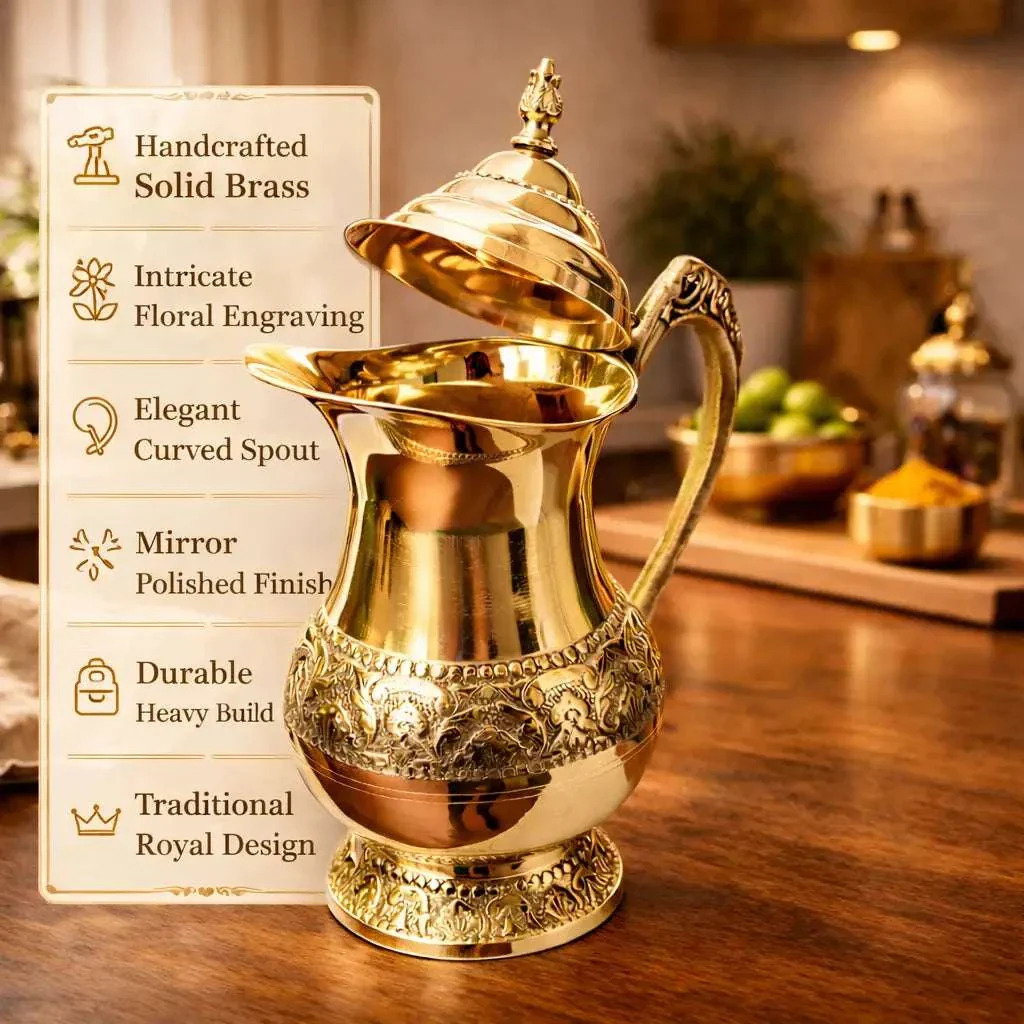Brass Handcrafted Water Jug With Lid (9.5 Inch) - Image 6