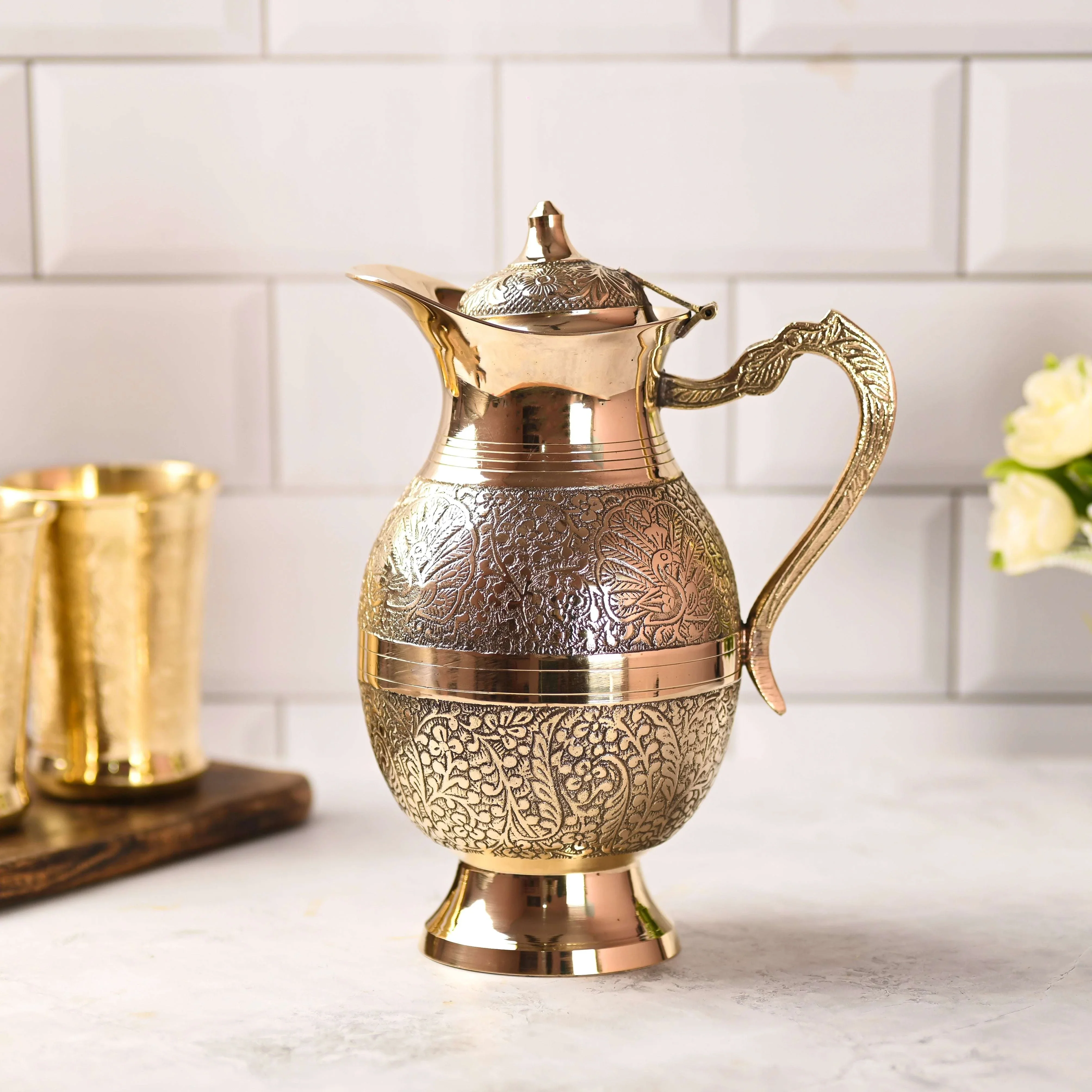 Brass Handcrafted Water Jug With Lid (9.5 Inch) - Image 7