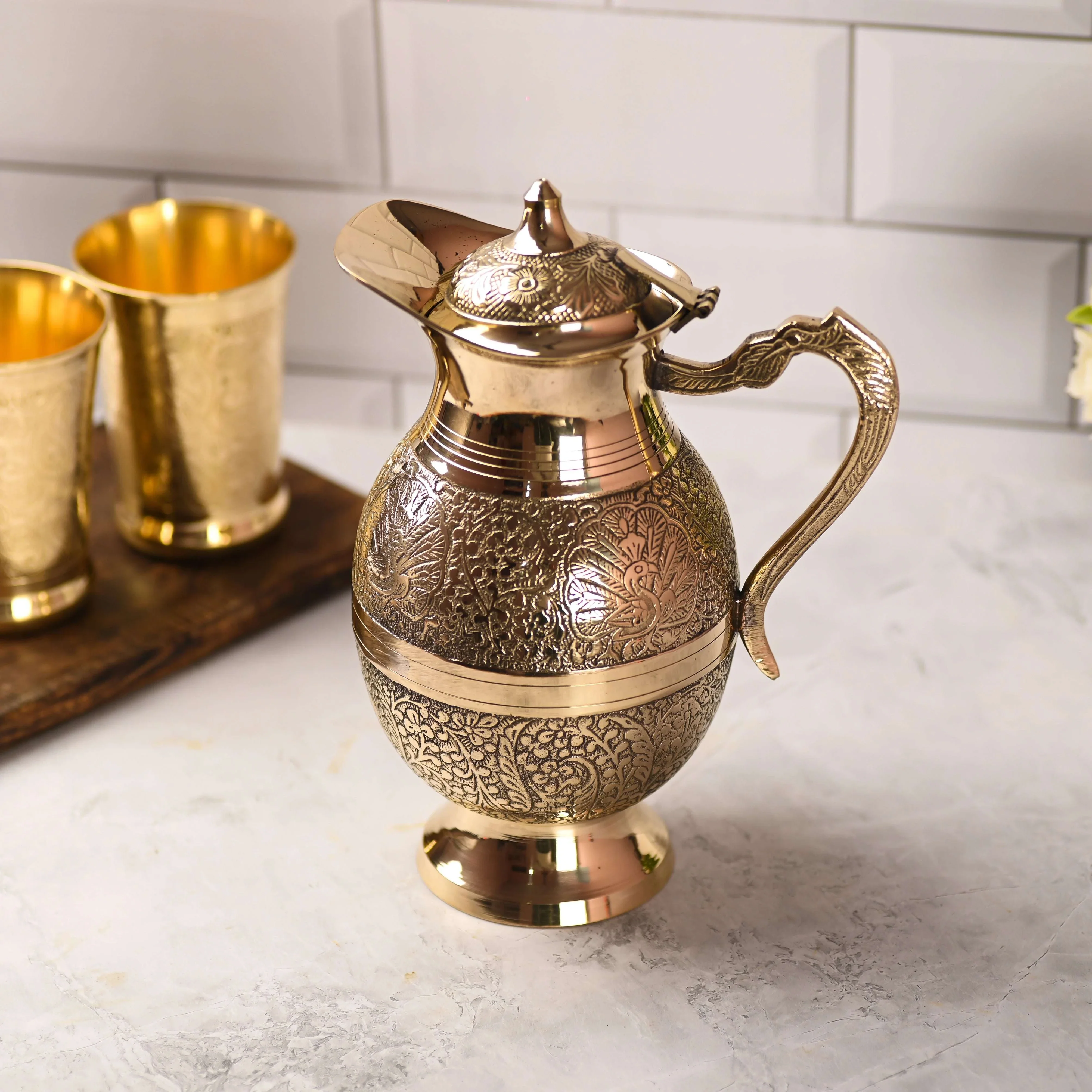 Brass Handcrafted Water Jug With Lid (9.5 Inch) - Image 8