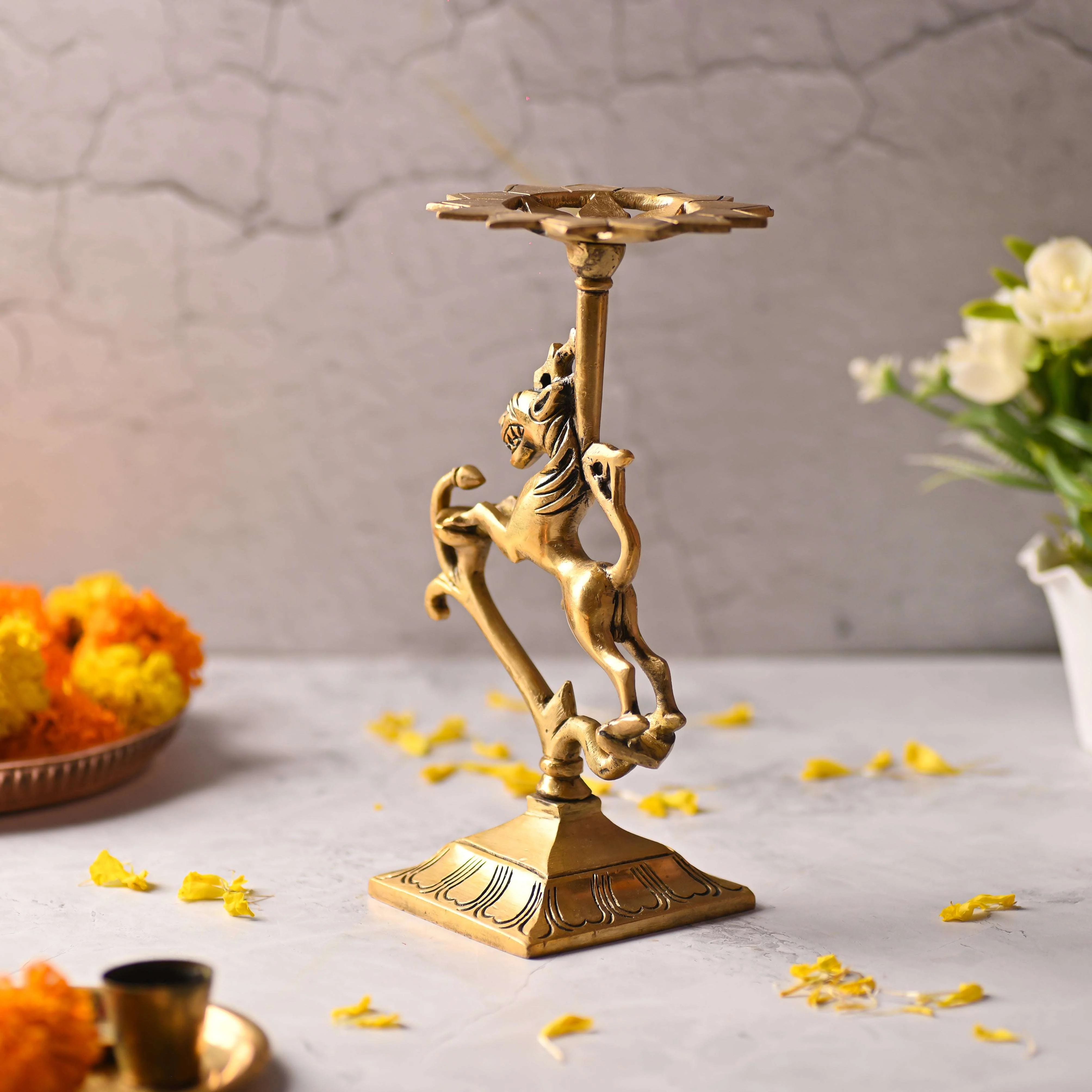 Brass Yali/kirtimukha Candle Stand (8.5 Inch) - Image 3