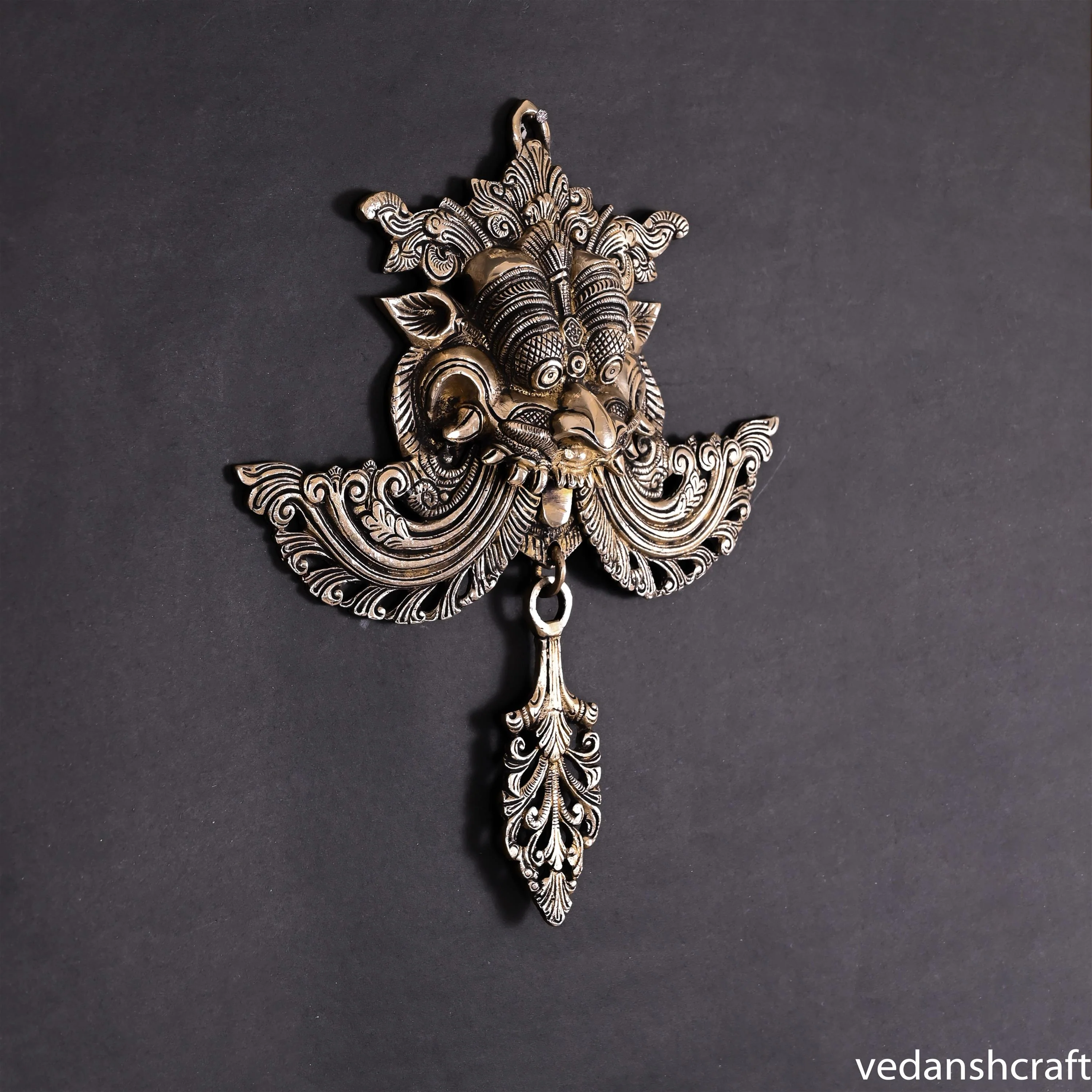 Brass Yali/kirtimukha Face Door Knocker (12 Inch) - Image 3