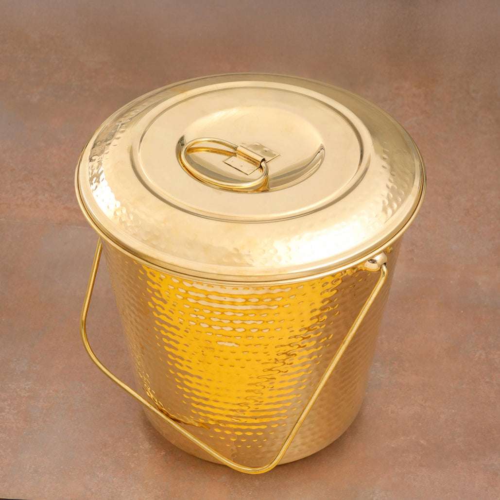 Brass Hammered Water Bucket with Lid - Image 3