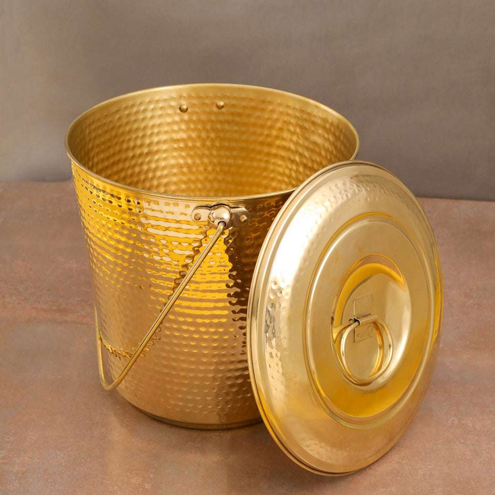 Brass Hammered Water Bucket with Lid - Image 4
