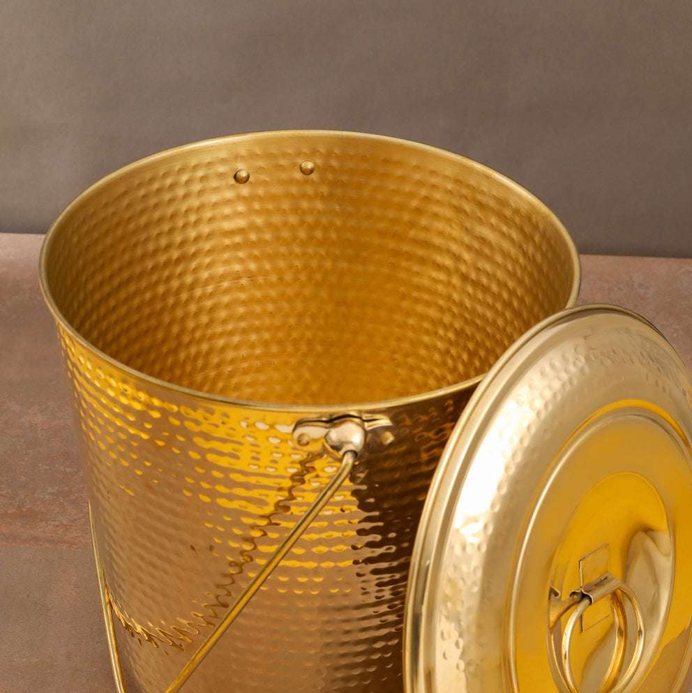 Brass Hammered Water Bucket with Lid - Image 5