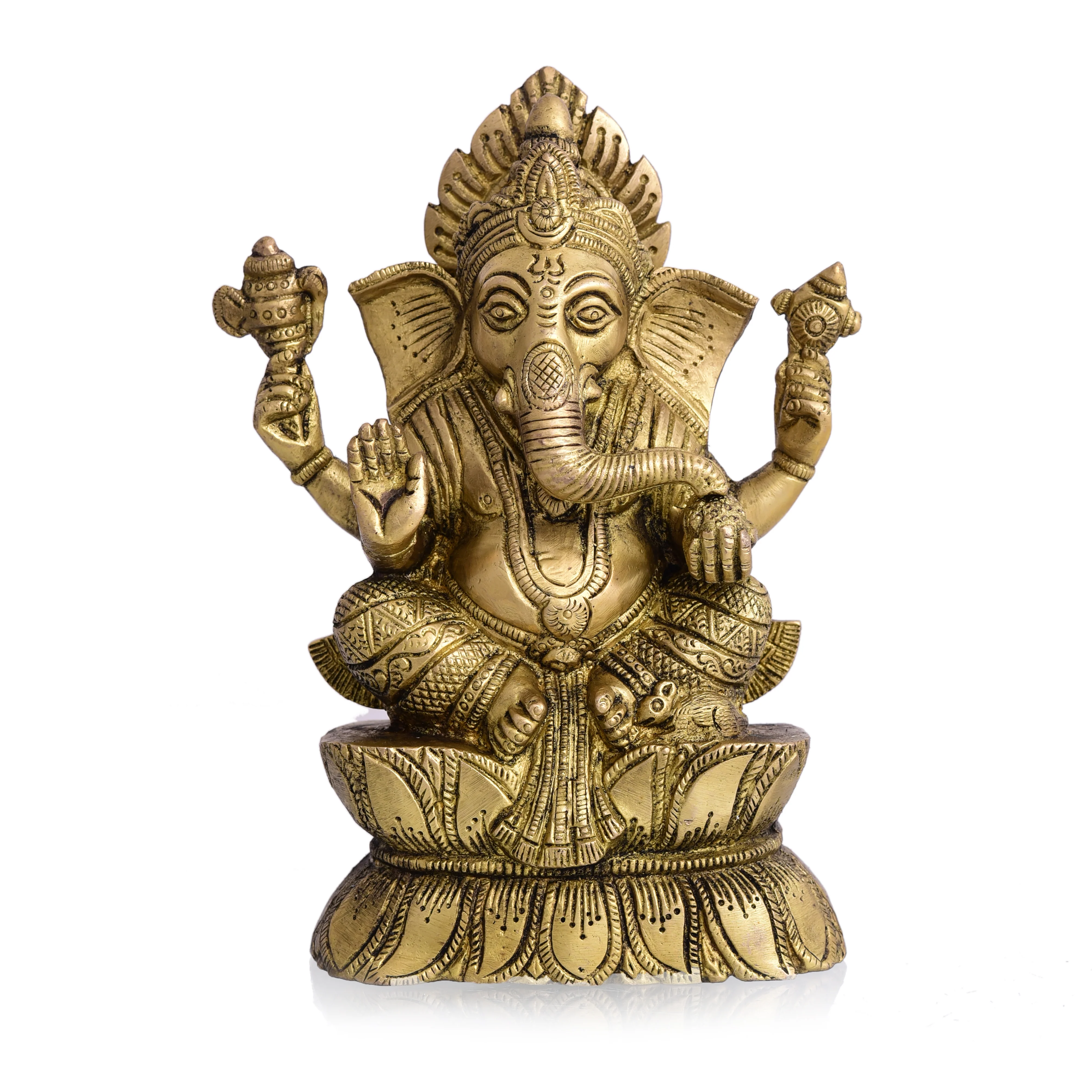 Brass Lord Sitting Ganesha Idol (7.2 Inch) - Image 4