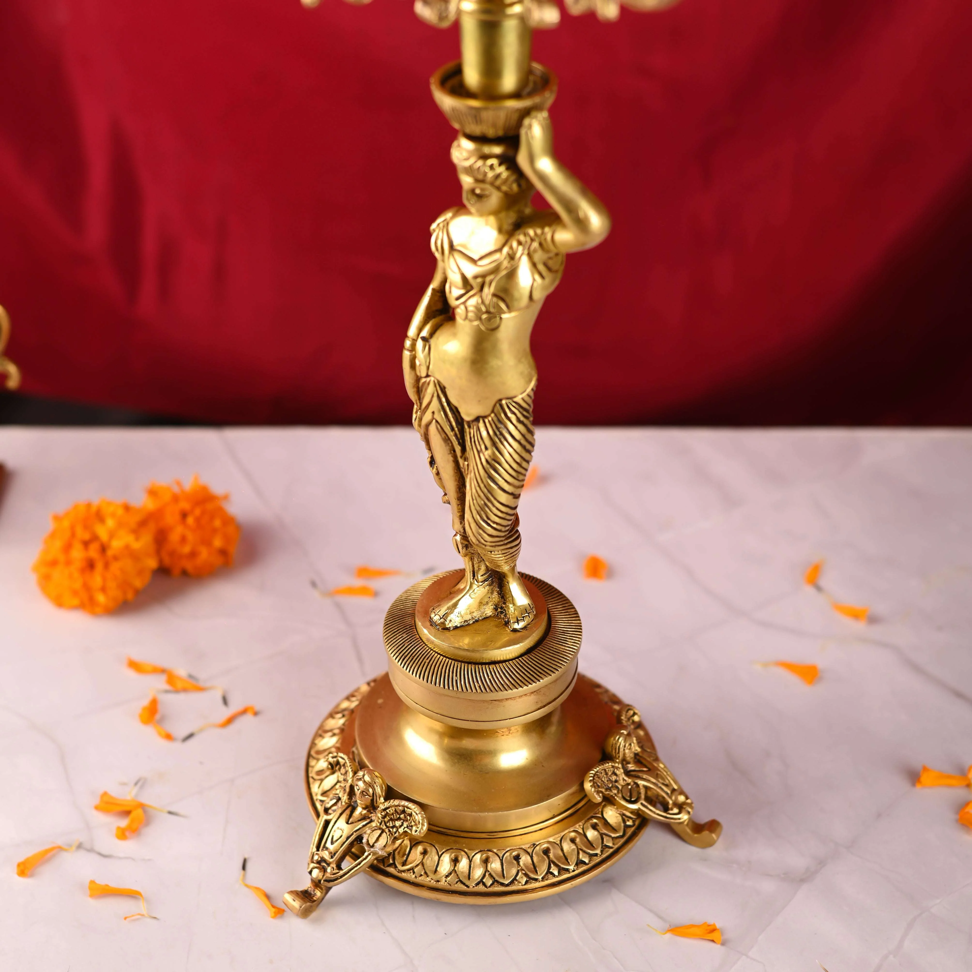 Brass Seven Petal Candle Holder Stand – Elegant Handmade Brass Decor (24.8 inches) - Image 3
