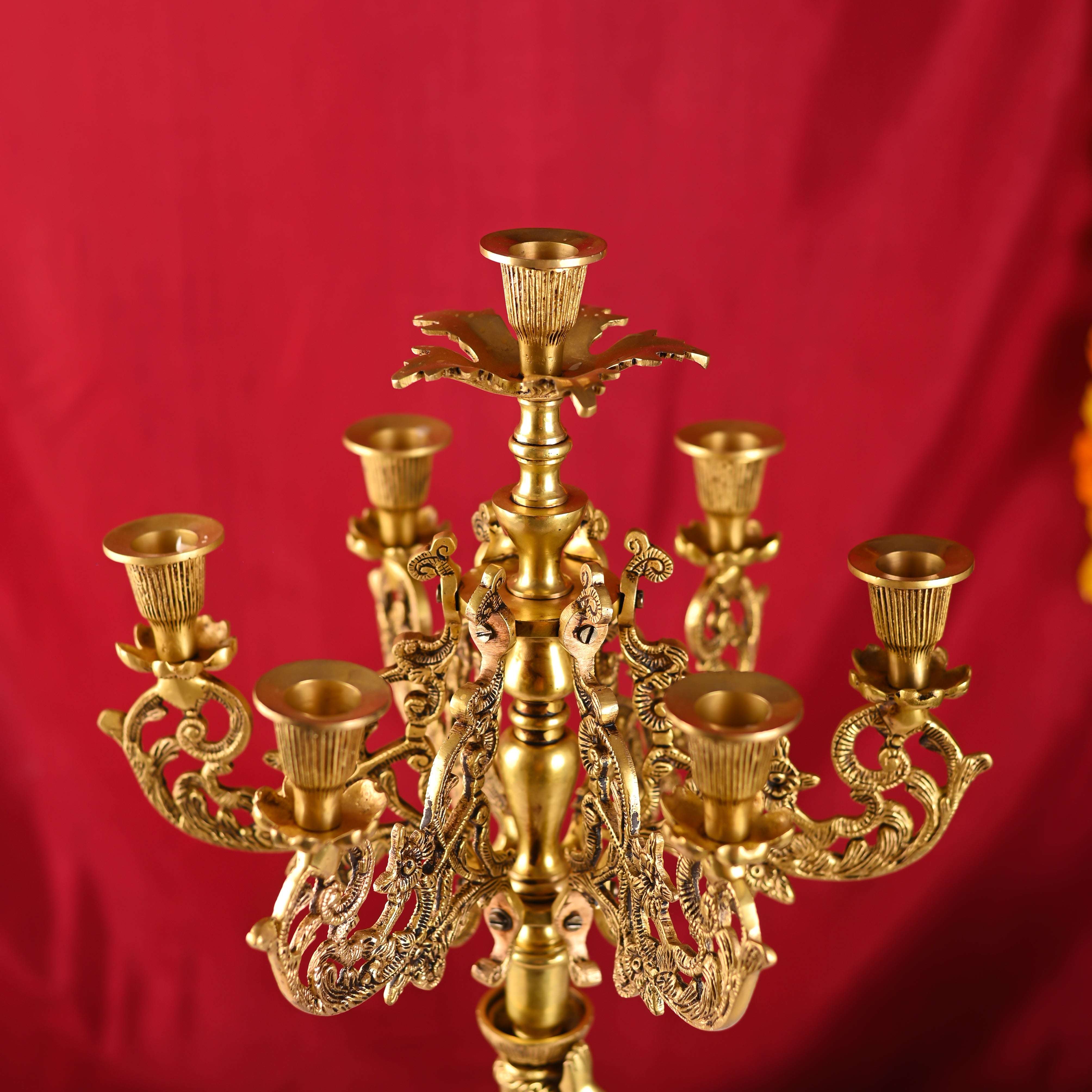 Brass Seven Petal Candle Holder Stand – Elegant Handmade Brass Decor (24.8 inches) - Image 5