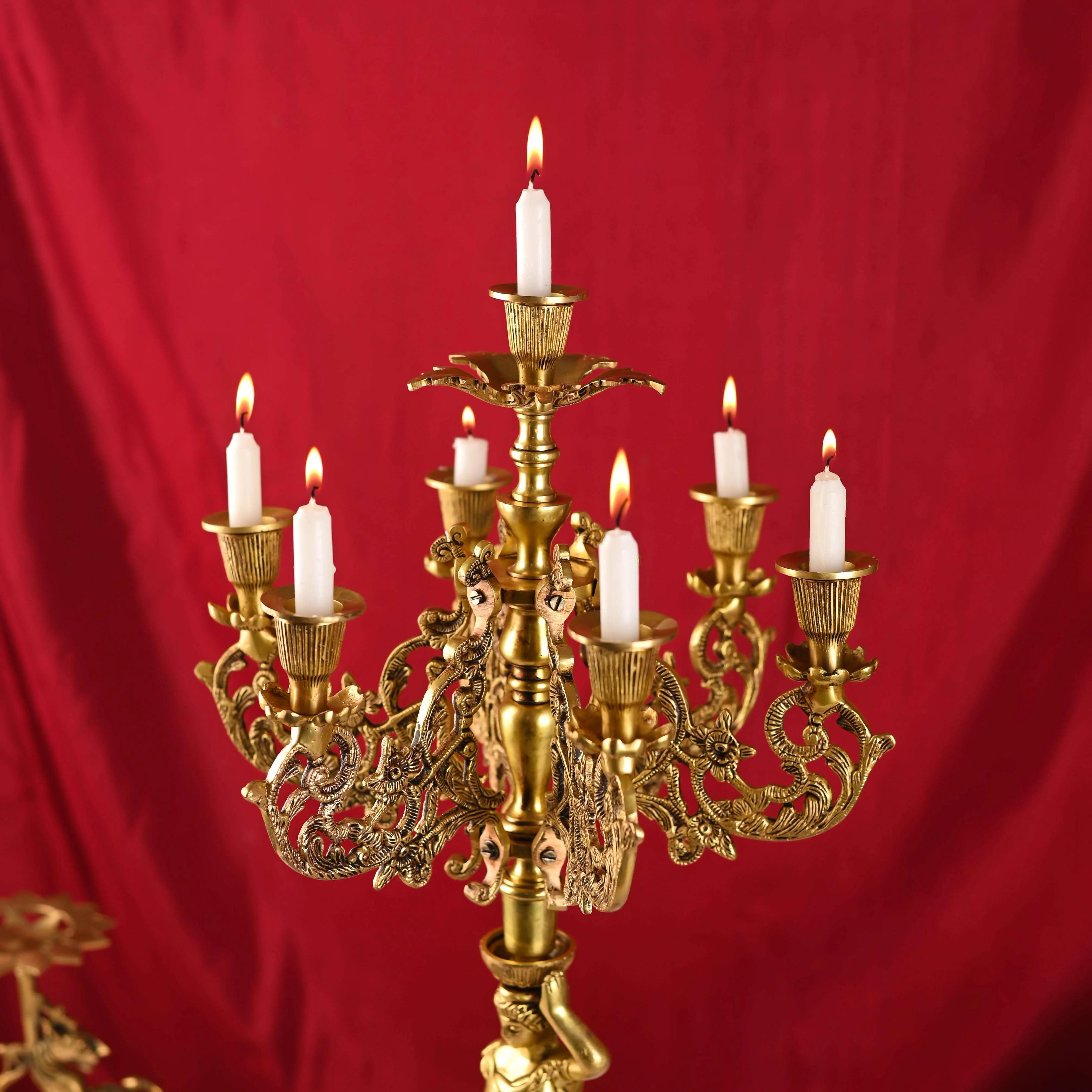 Brass Seven Petal Candle Holder Stand – Elegant Handmade Brass Decor (24.8 inches) - Image 6