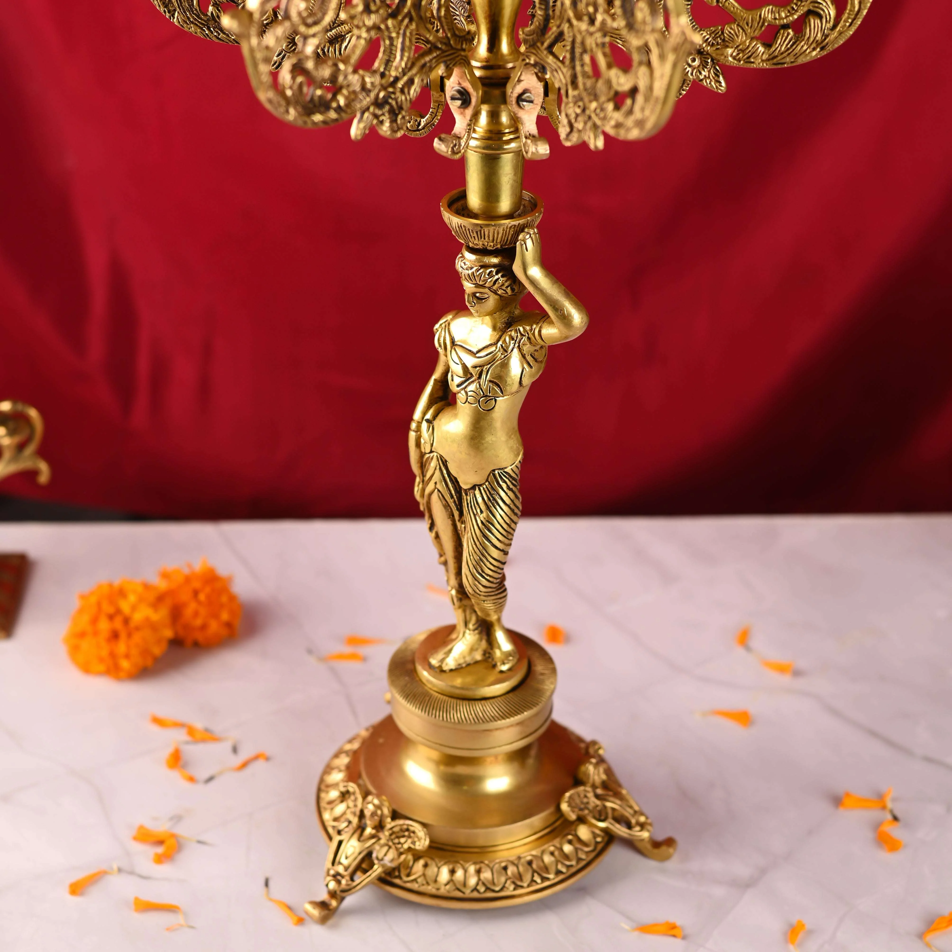 Brass Seven Petal Candle Holder Stand – Elegant Handmade Brass Decor (24.8 inches) - Image 7
