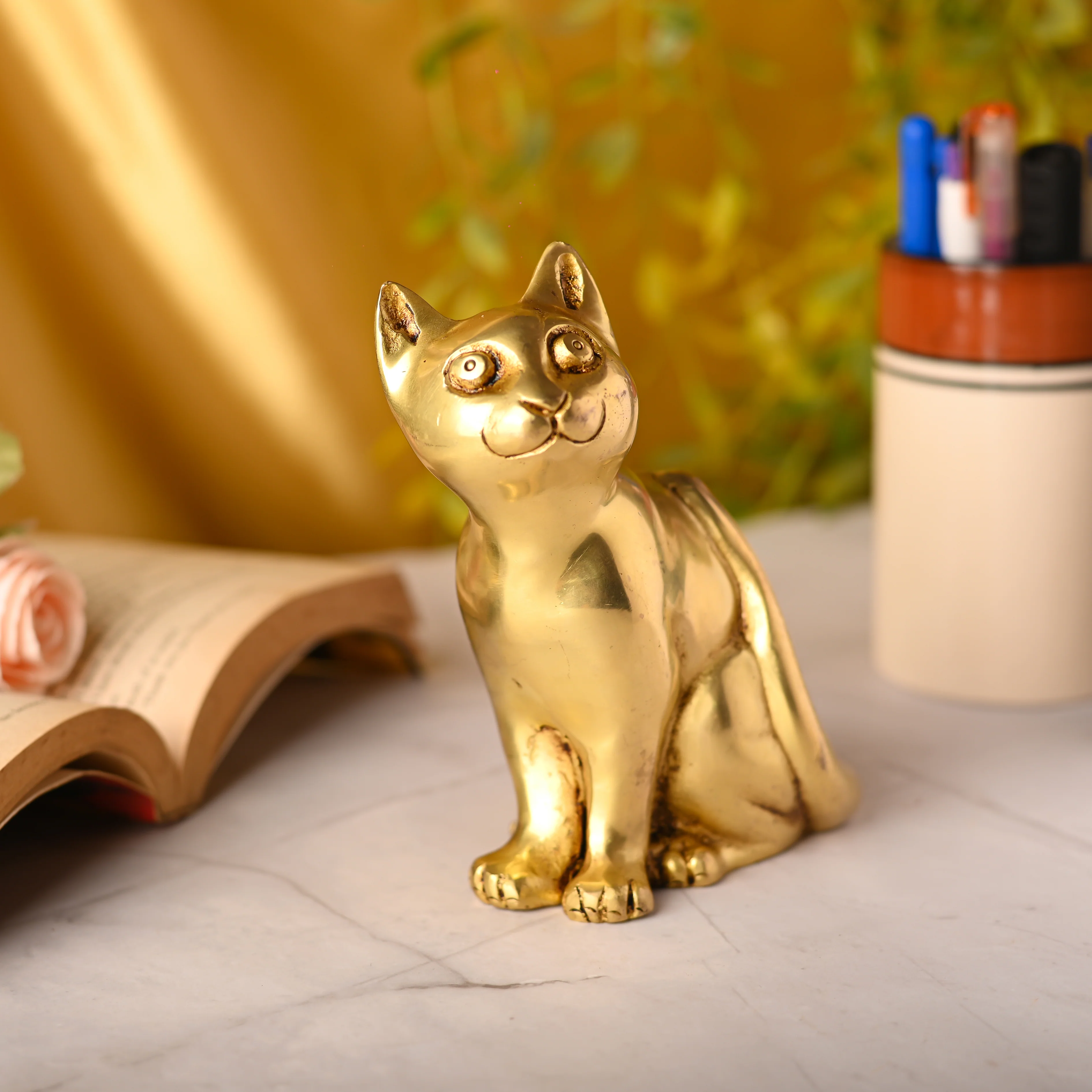 Brass Cat Sitting Statue (5.3 Inch) - Image 4