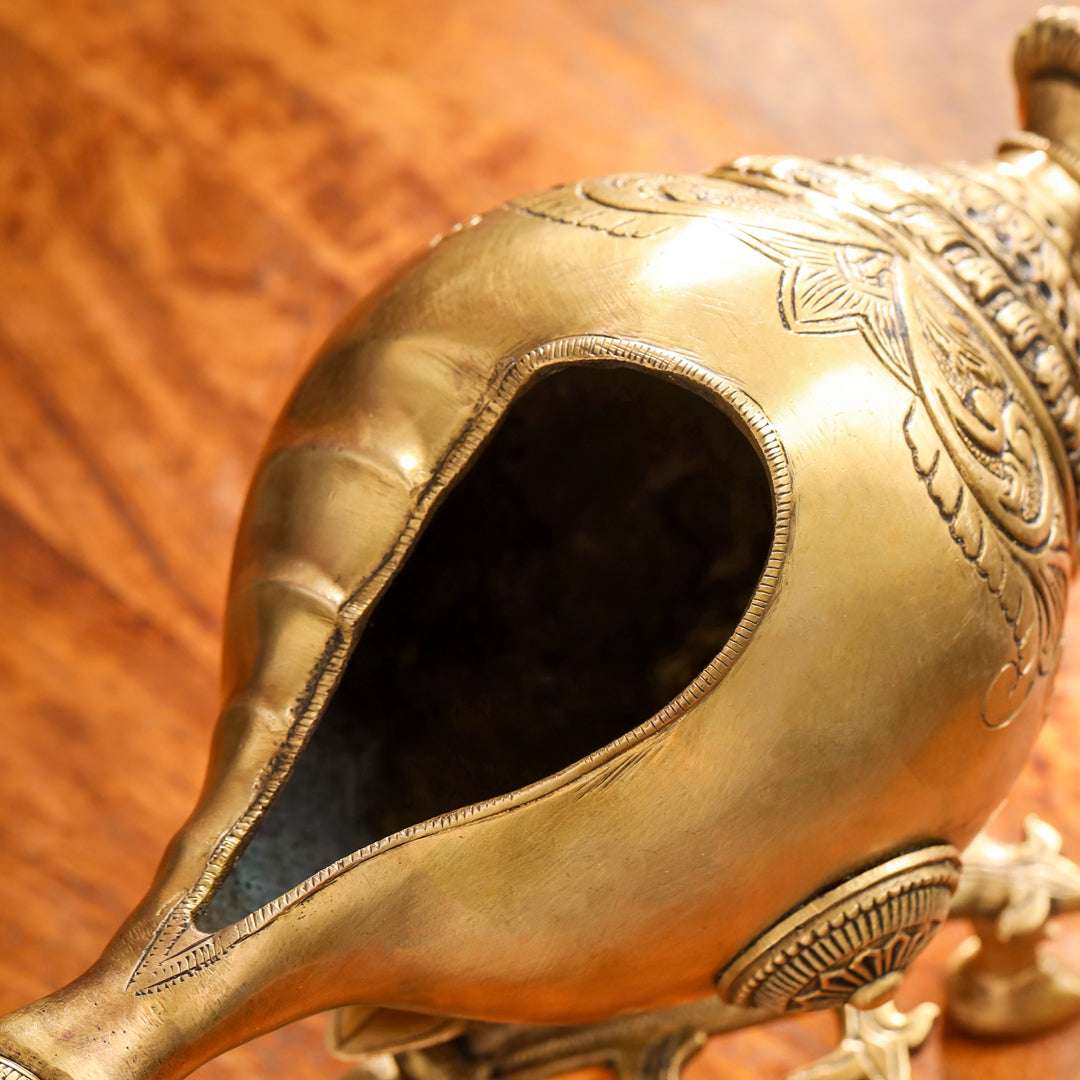 Brass Conch / Shankh with Intricate Stand (13 Inch) - Image 6