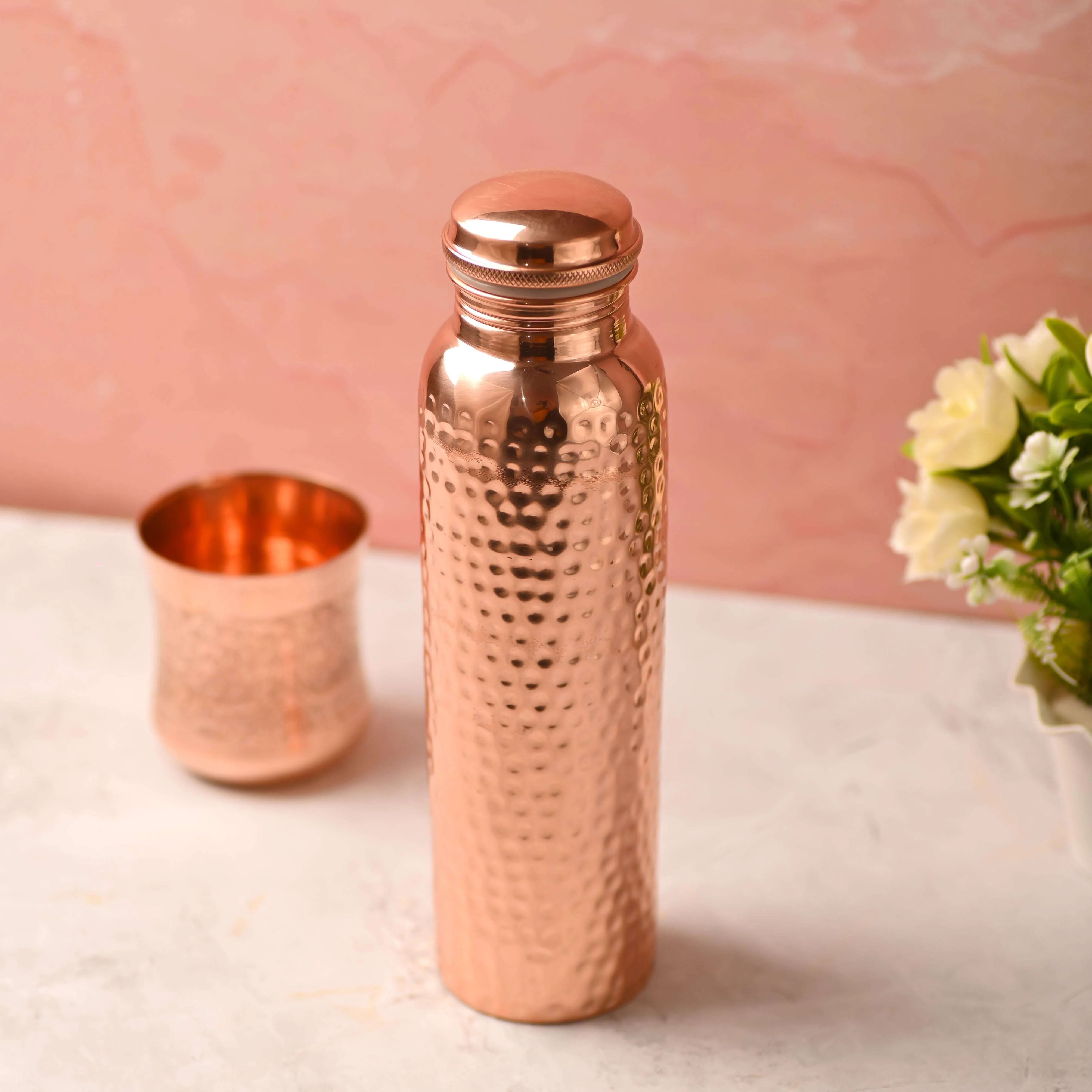 Copper Hammered Water Bottle (10.5 Inch) - Image 2
