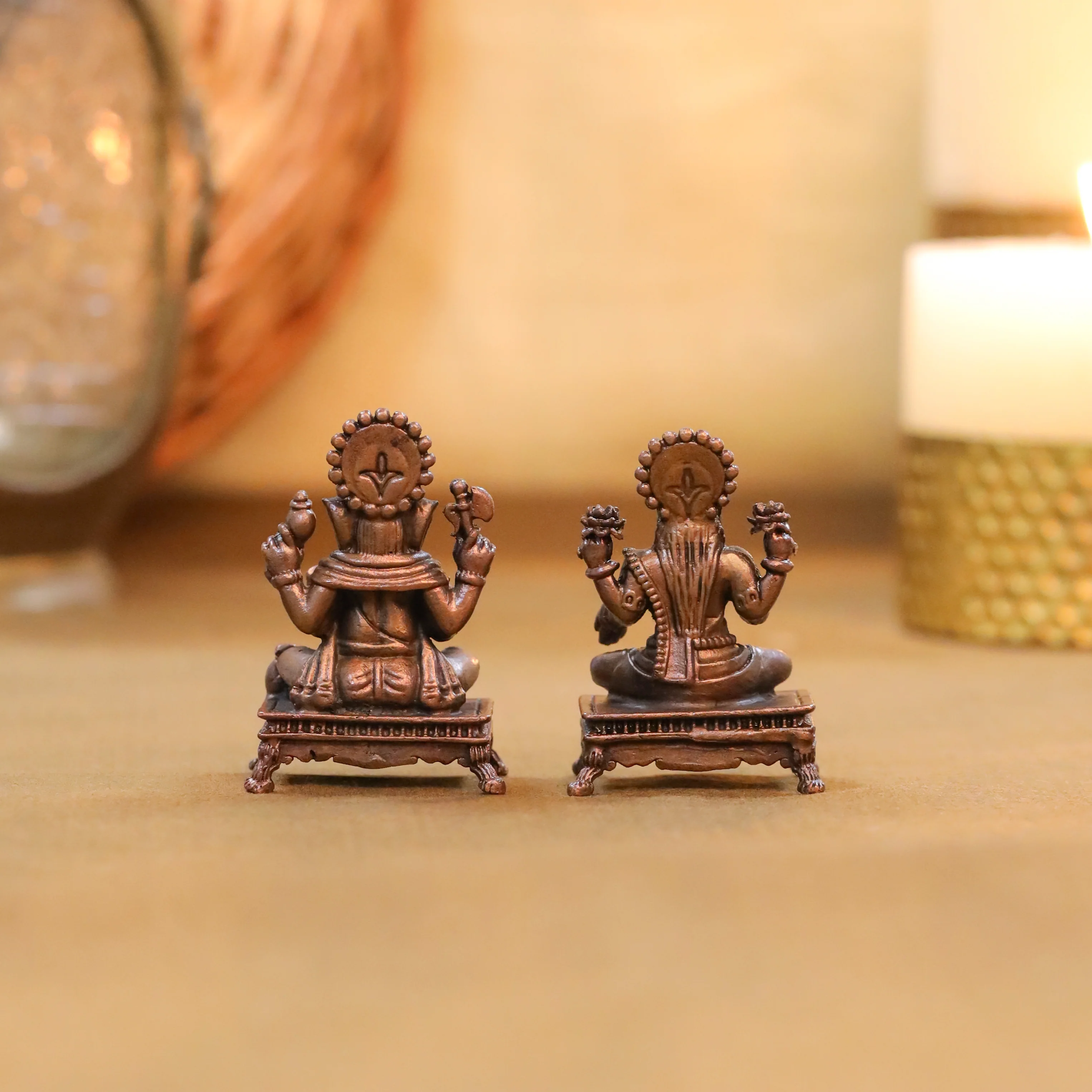 Copper Sitting Ganesha And Lakshmi Idols Set (2.5 Inch) - Image 3