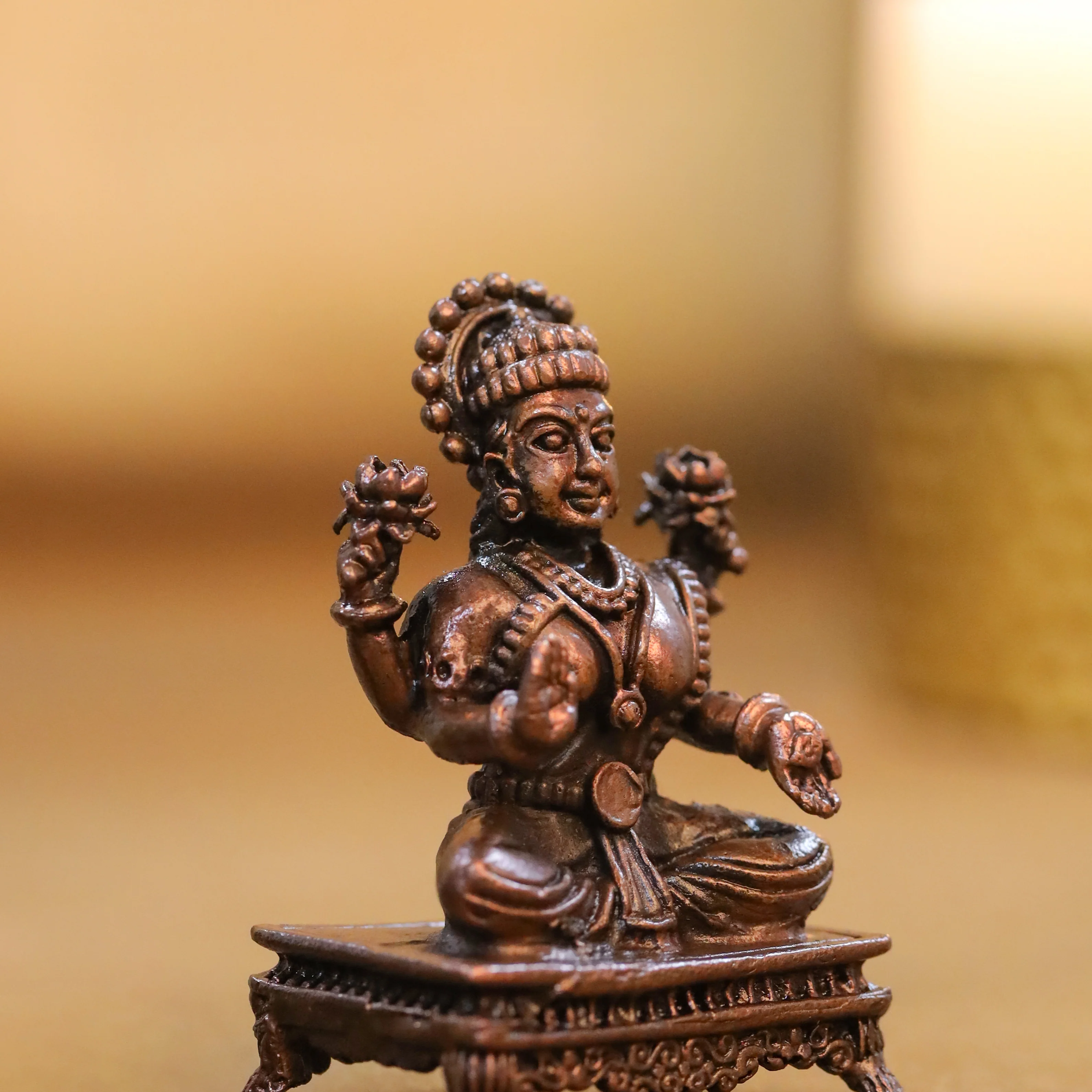 Copper Sitting Ganesha And Lakshmi Idols Set (2.5 Inch) - Image 4