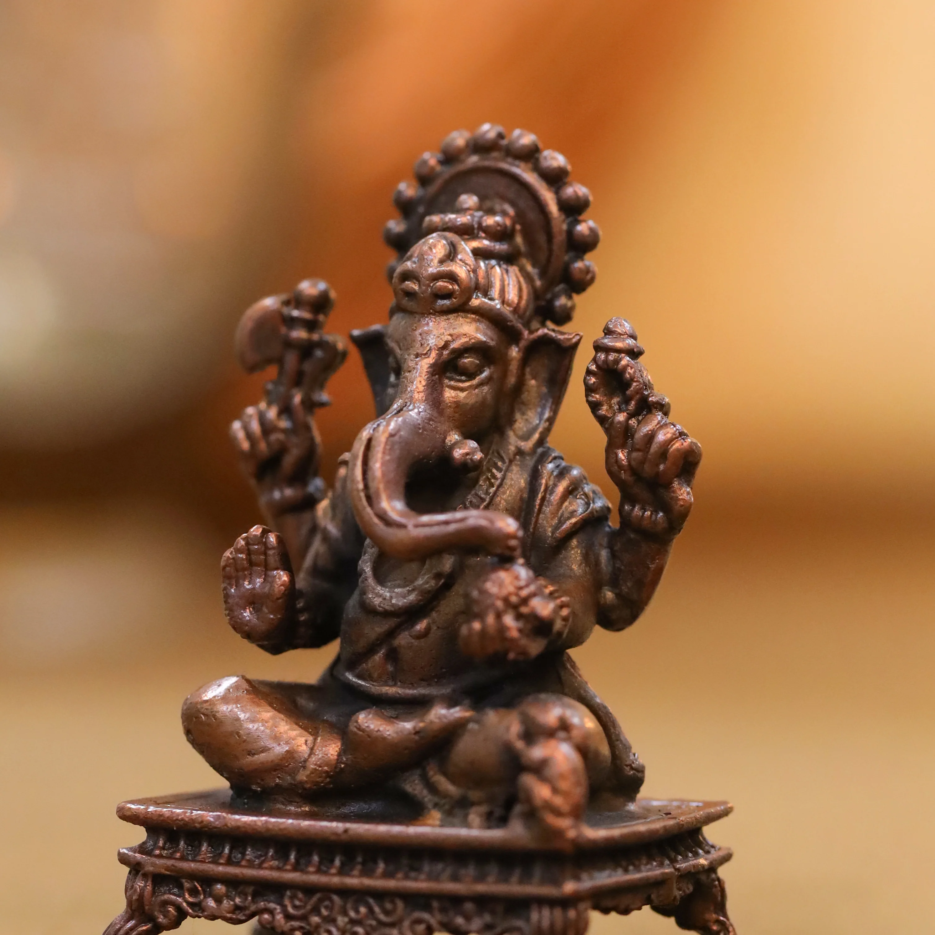 Copper Sitting Ganesha And Lakshmi Idols Set (2.5 Inch) - Image 6