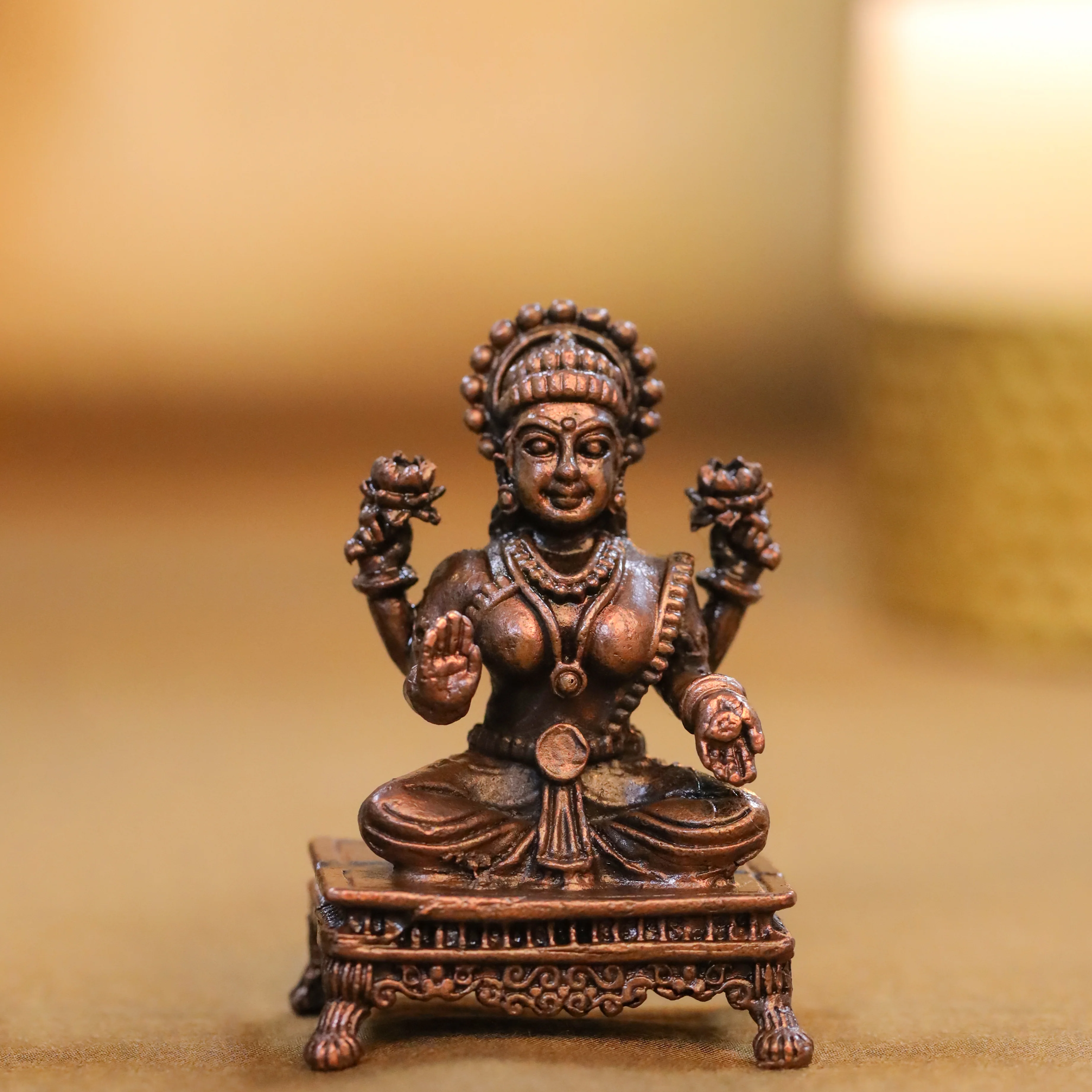 Copper Sitting Ganesha And Lakshmi Idols Set (2.5 Inch) - Image 9