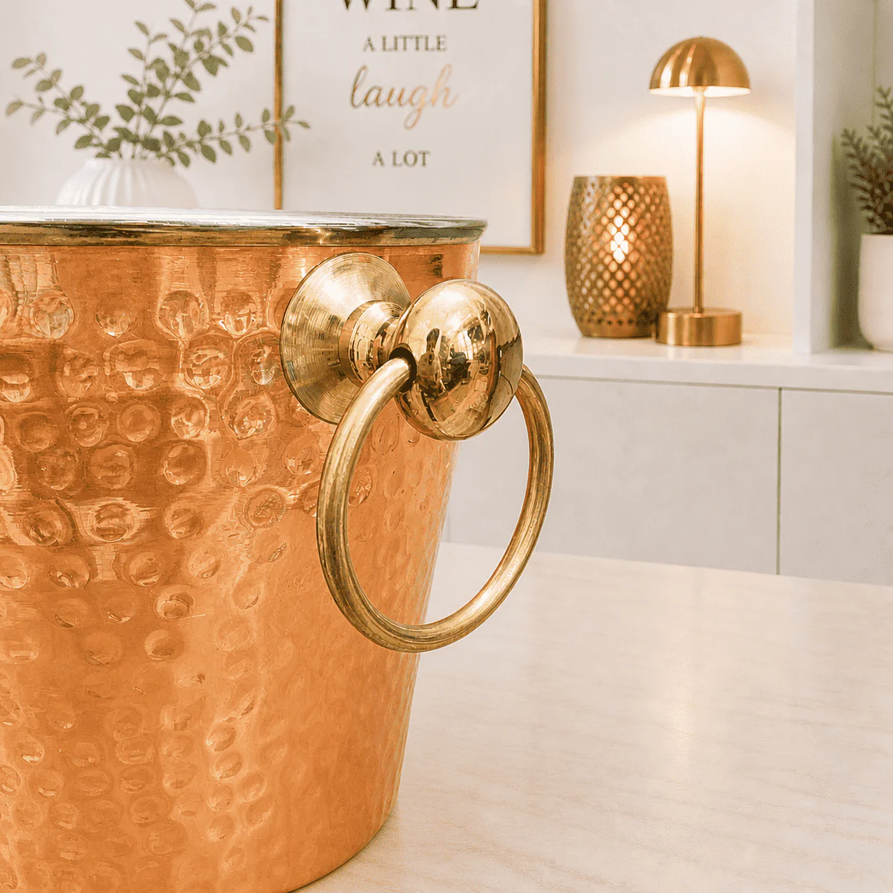 Copper And Steel Hammered Ice Bucket With Handle (6 inch) - Image 8