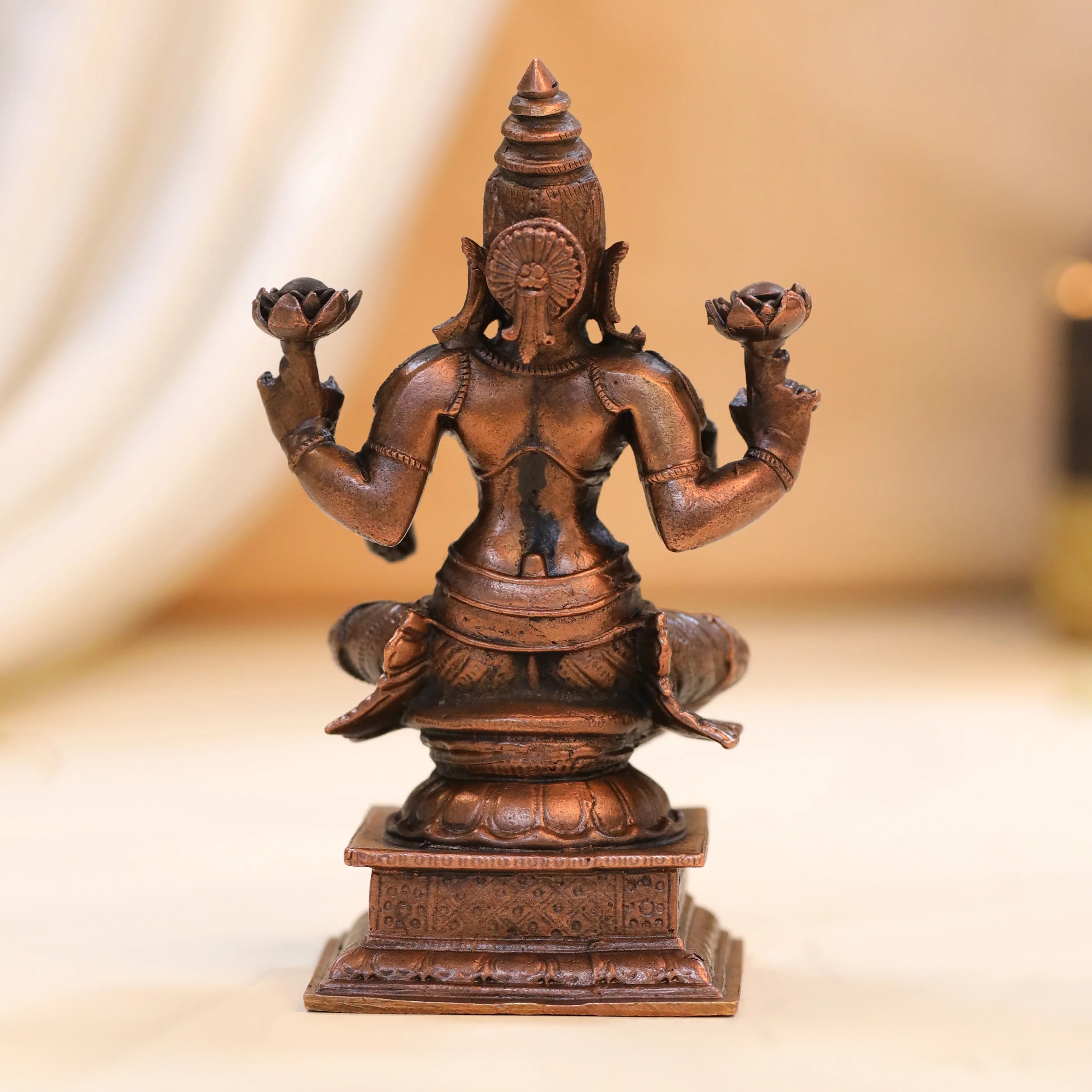 Copper Goddess Sitting Lakshmi Idol (4.5 Inch) - Image 5