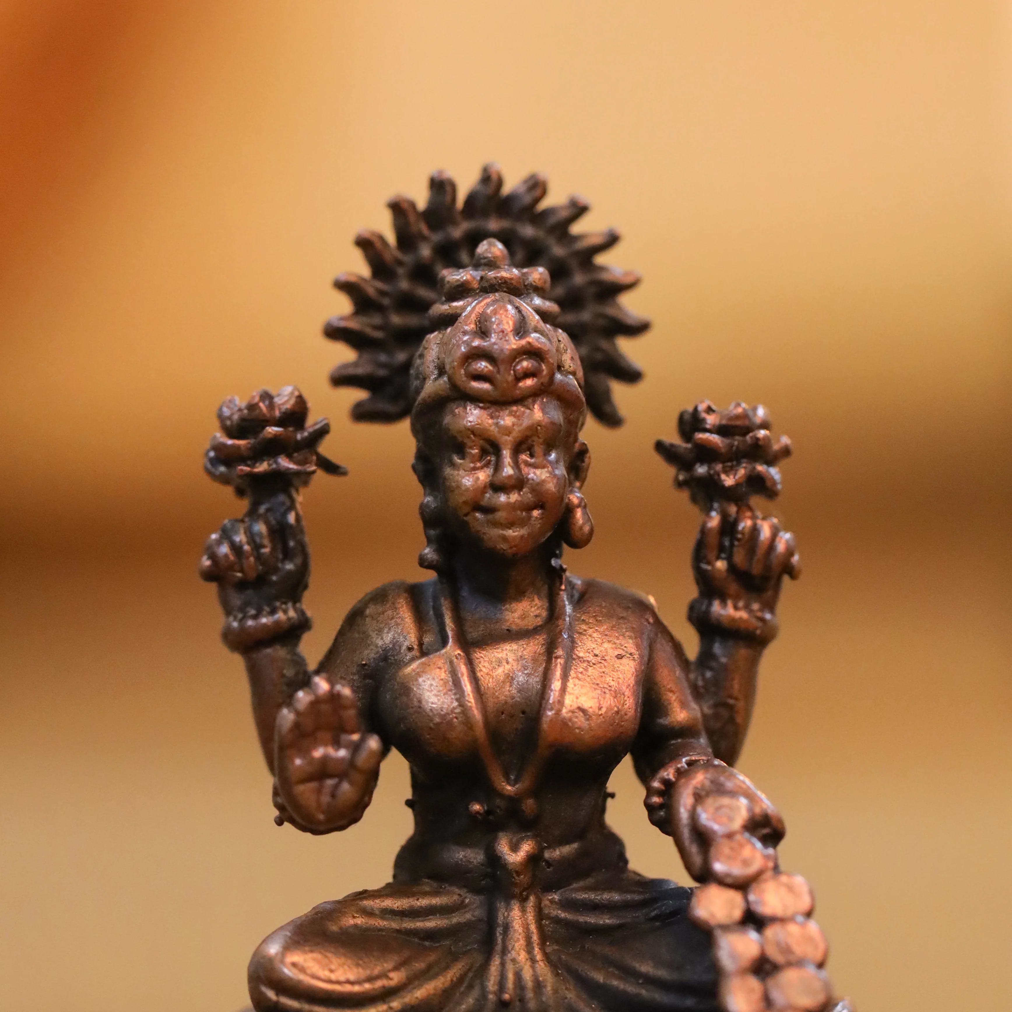 Copper Goddess Sitting Lakshmi Idol (2.2 Inch) - Image 4