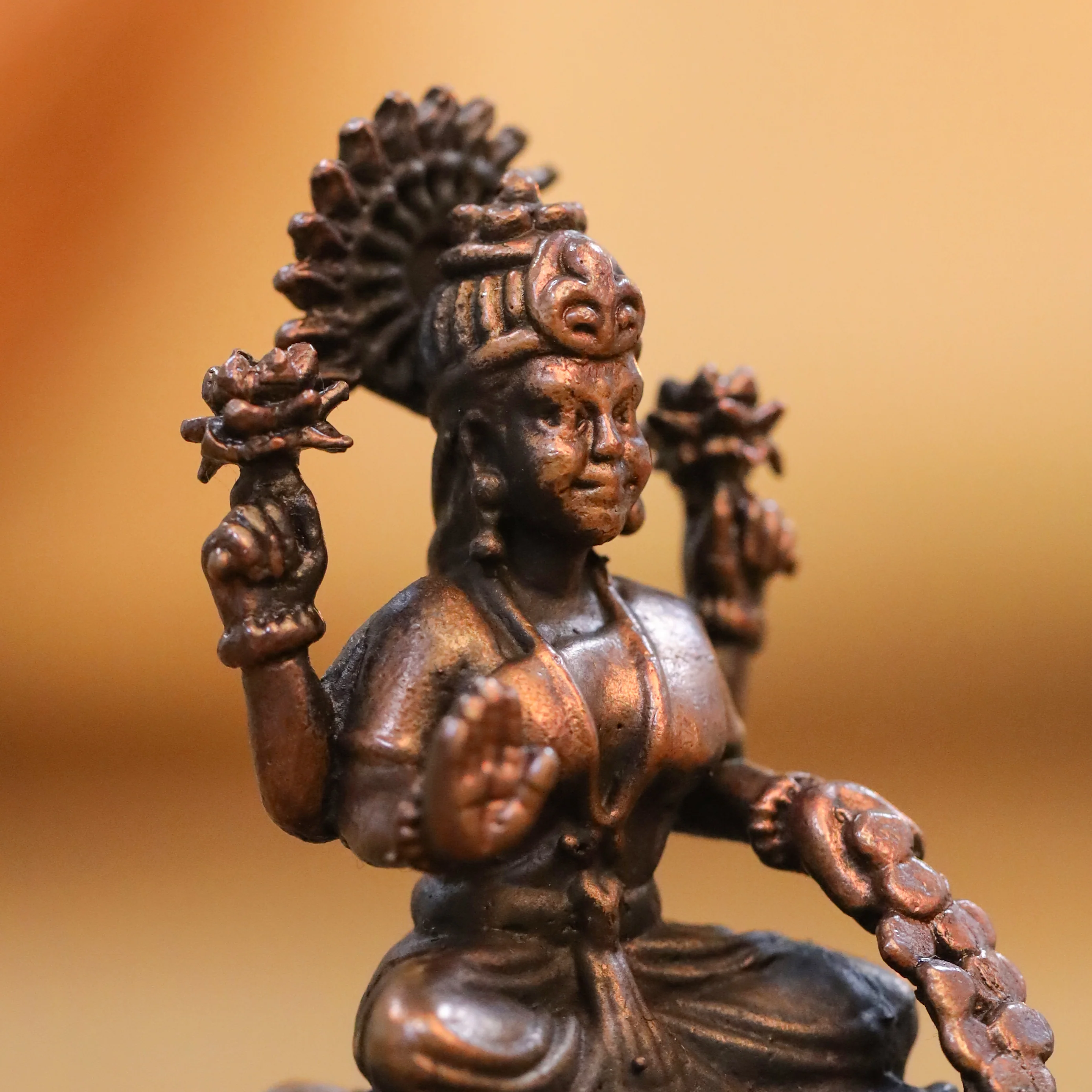 Copper Goddess Sitting Lakshmi Idol (2.2 Inch) - Image 5