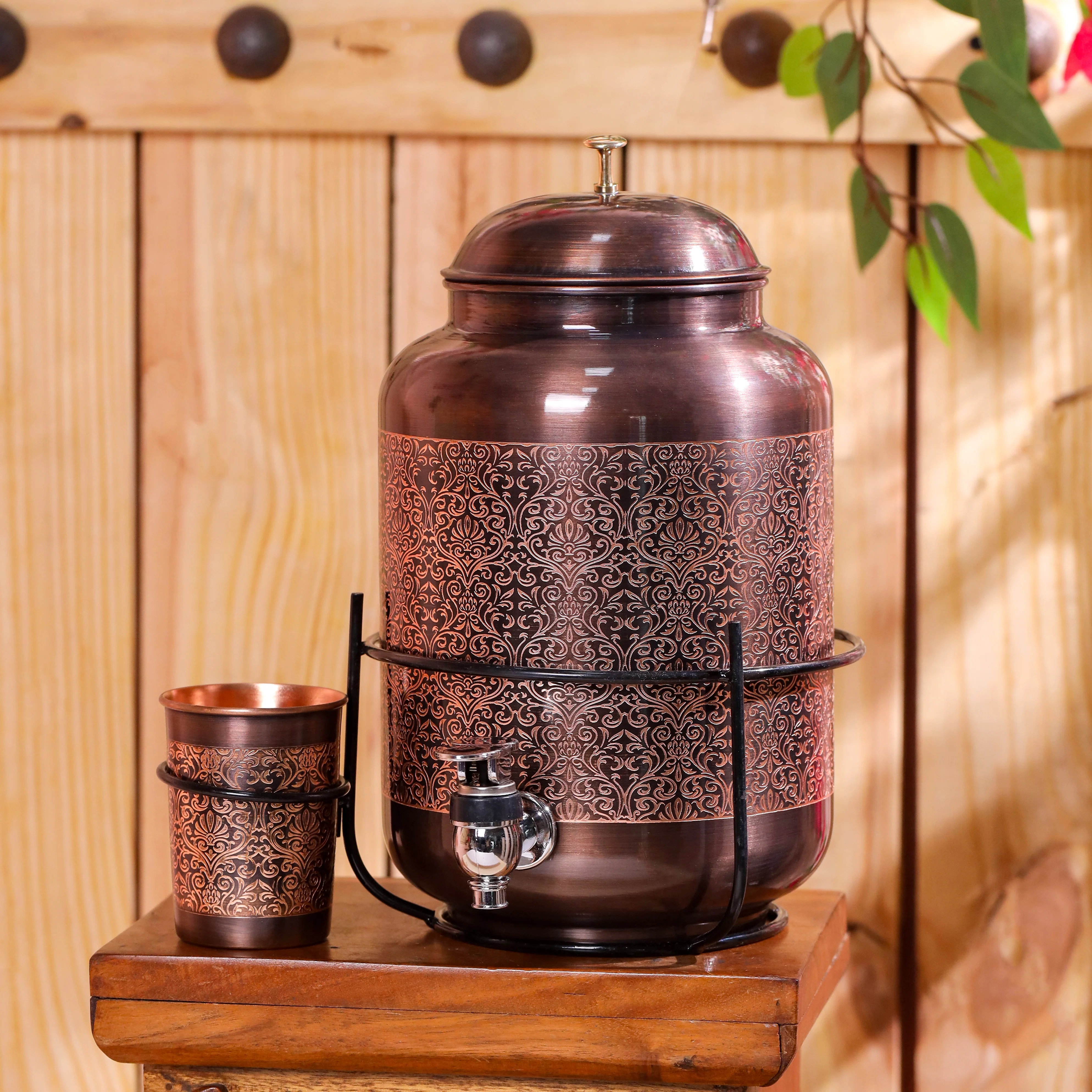 Copper Premium Water Dispenser with Glass & Stand (12 Inch) - Image 14