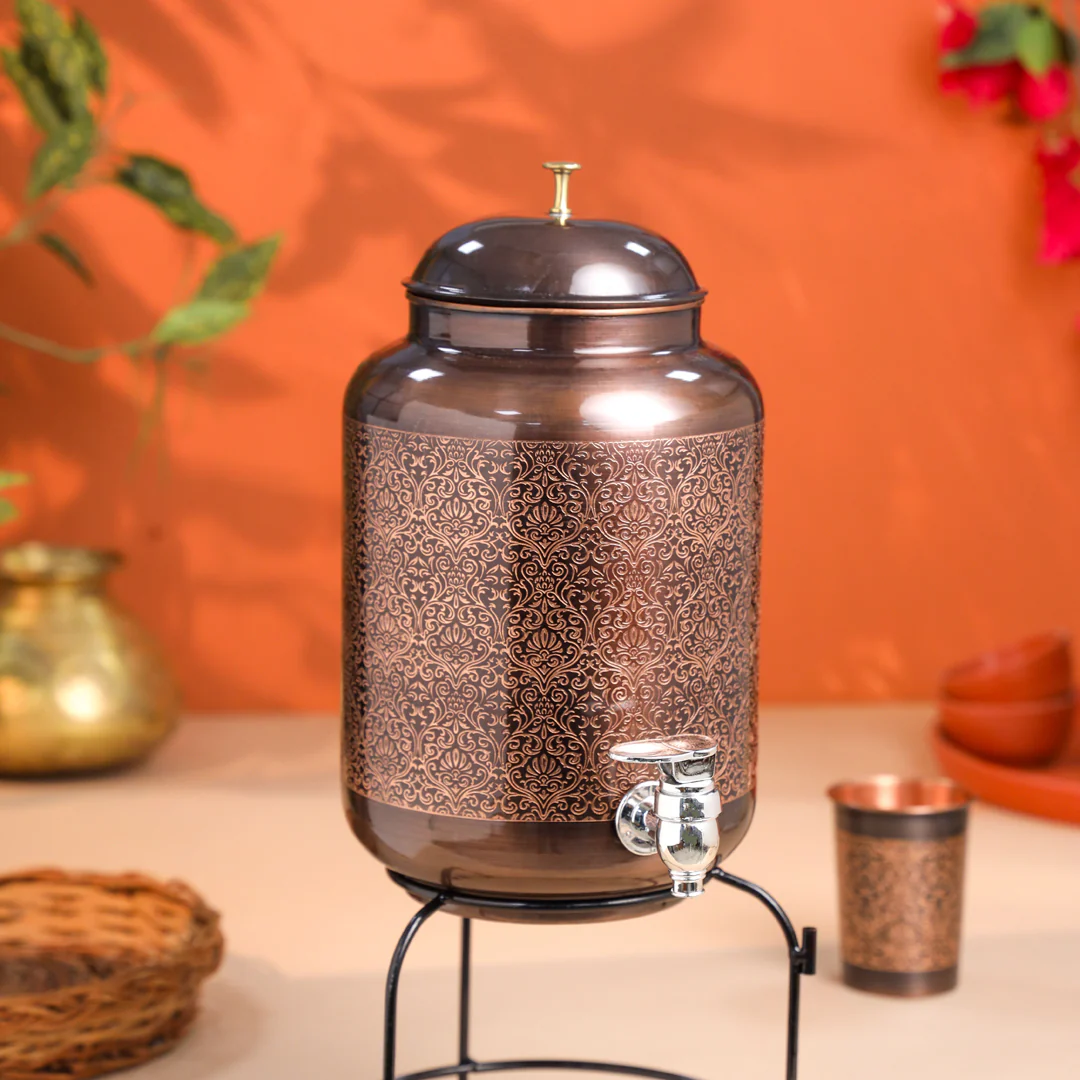 Copper Premium Water Dispenser with Glass & Stand (12 Inch) - Image 6