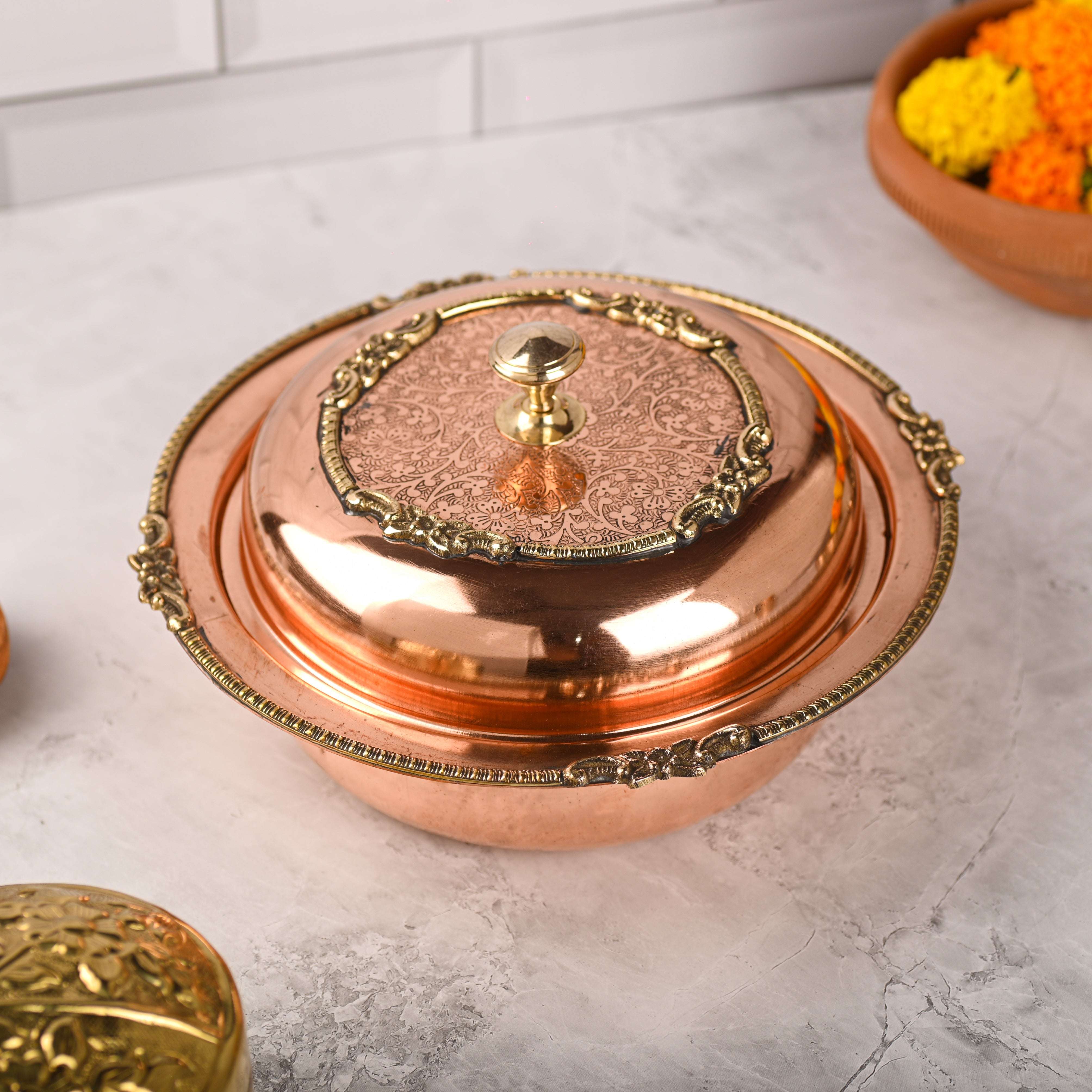 Copper Serving Pot with Lid & Handle – Traditional Indian Premium (5.5 Inch) - Image 3