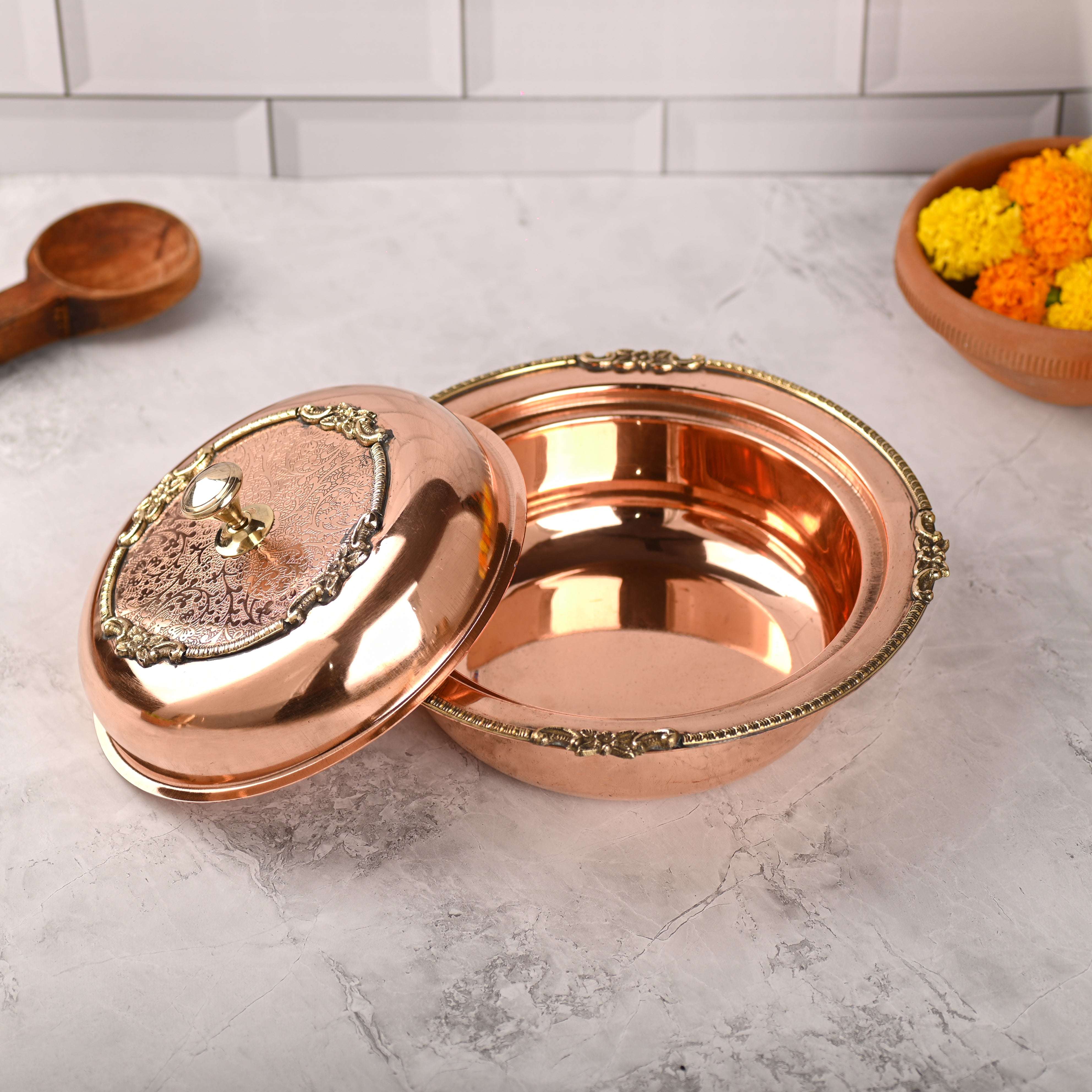 Copper Serving Pot with Lid & Handle – Traditional Indian Premium (5.5 Inch) - Image 4