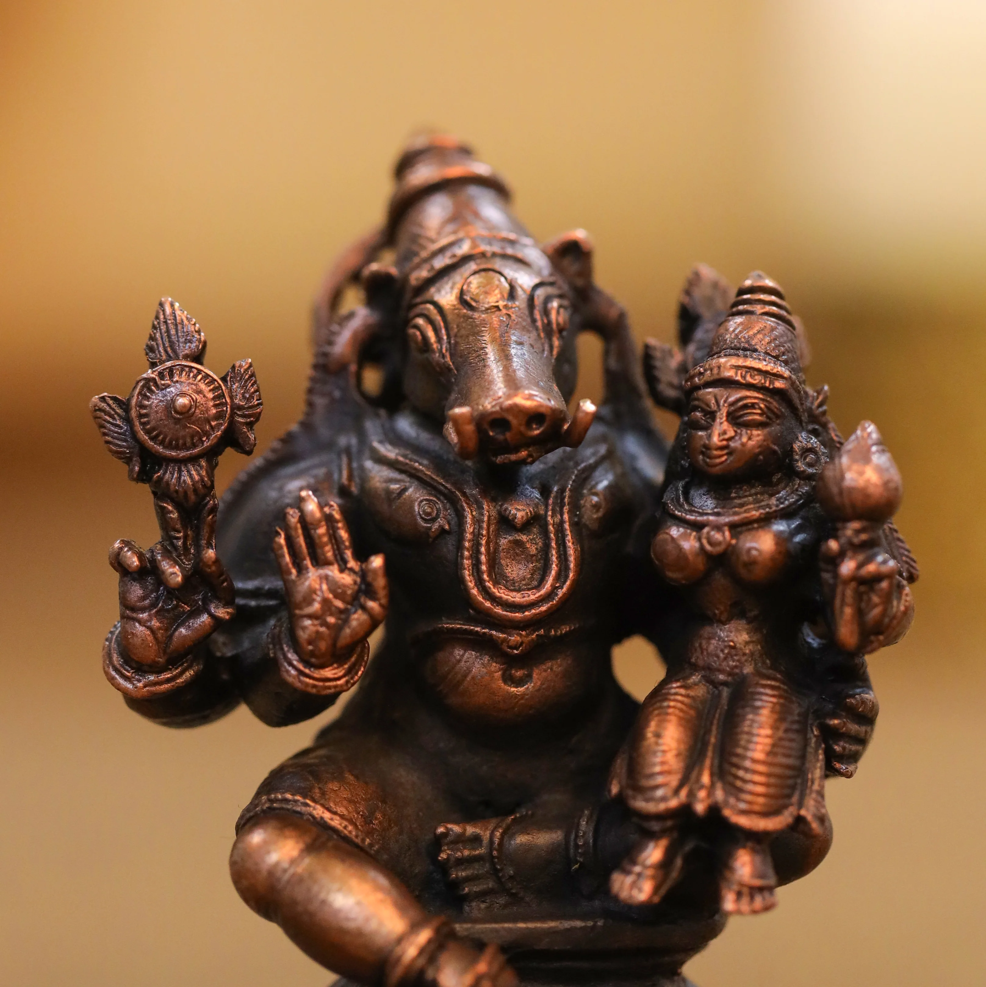 Copper Sitting Varaha Lakshmi Idol (2.5 Inch) - Image 2