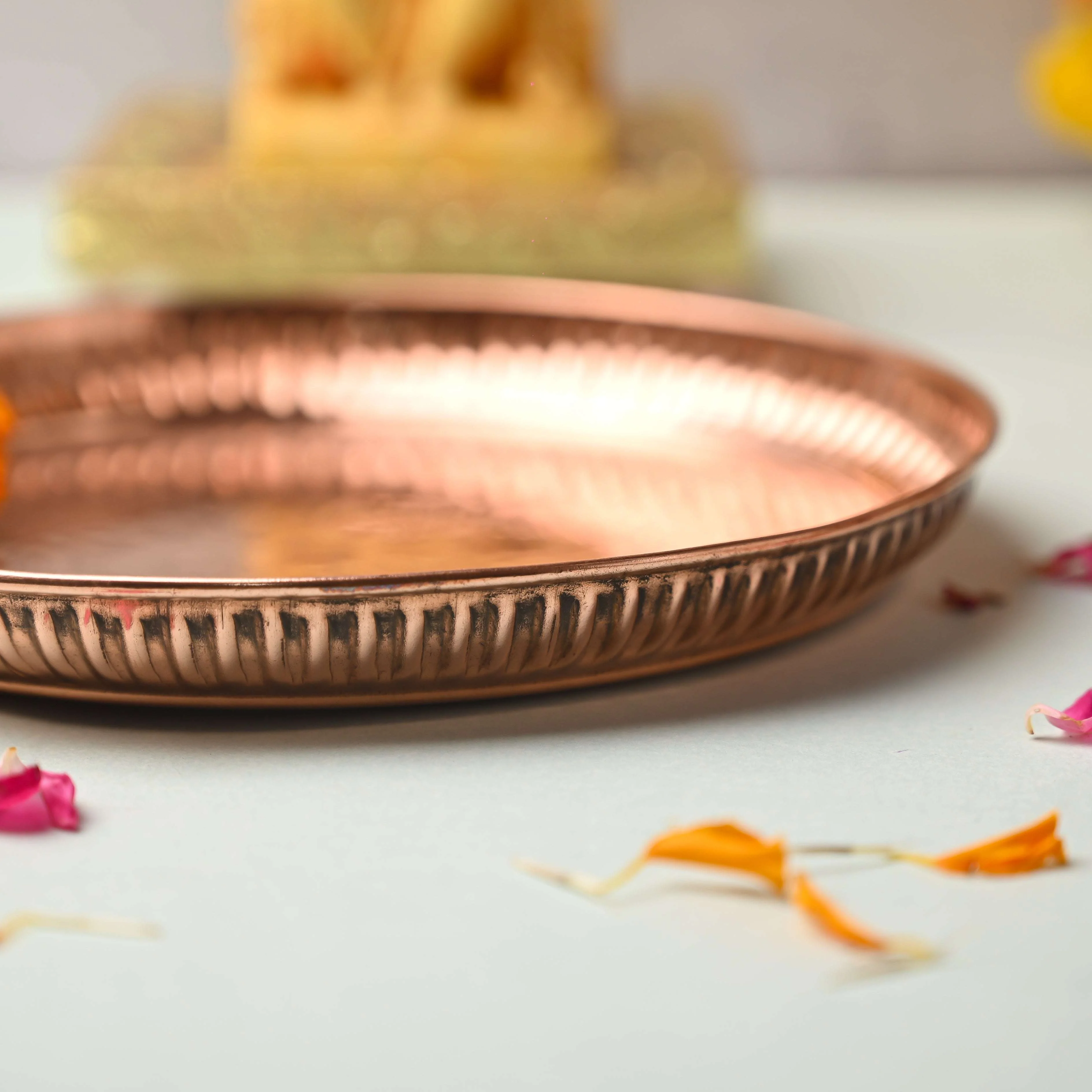 Copper Handcrafted Pooja Thali – Traditional Indian Brassware Elegance (8 Inch) - Image 4