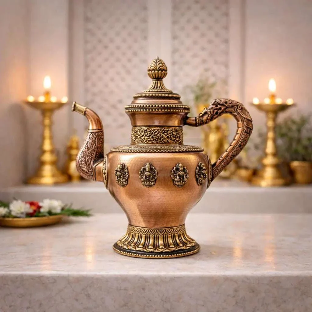 Copper Traditional Ashtalakshmi Kettle Pot (14.5 Inch) - Image 2