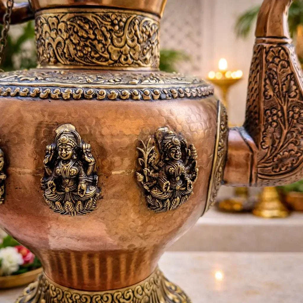 Copper Traditional Ashtalakshmi Kettle Pot (14.5 Inch) - Image 3