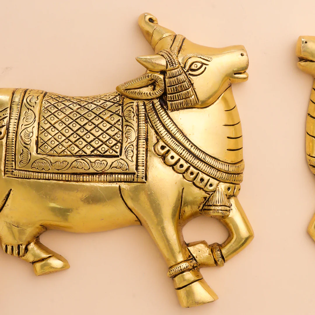 Brass Kamdhenu Cow Wall Hanging Set (7 Inch) - Image 3