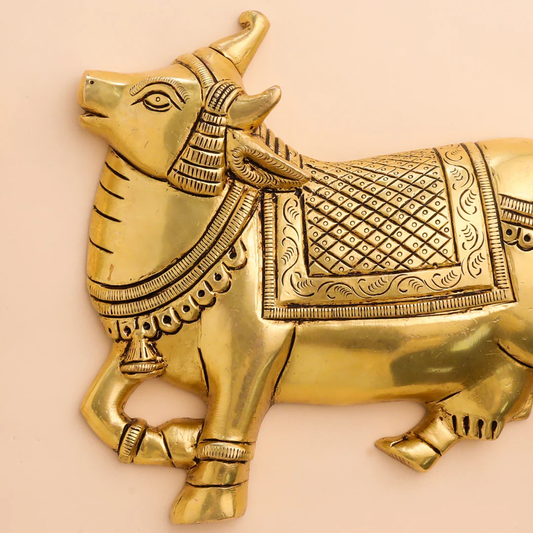 Brass Kamdhenu Cow Wall Hanging Set (7 Inch) - Image 4