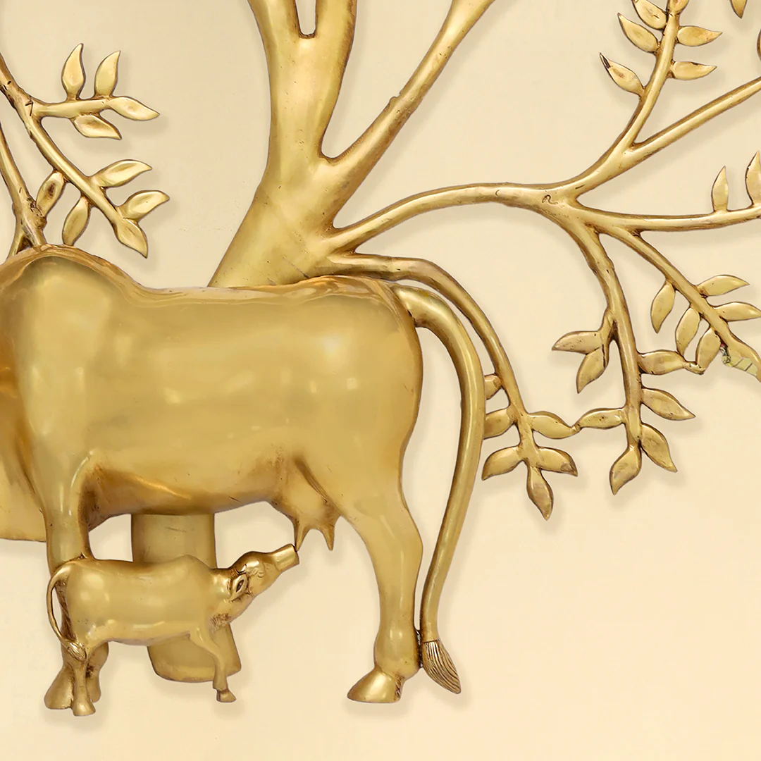 Brass Cow & Calf with Tree Wall Hanging - Image 6