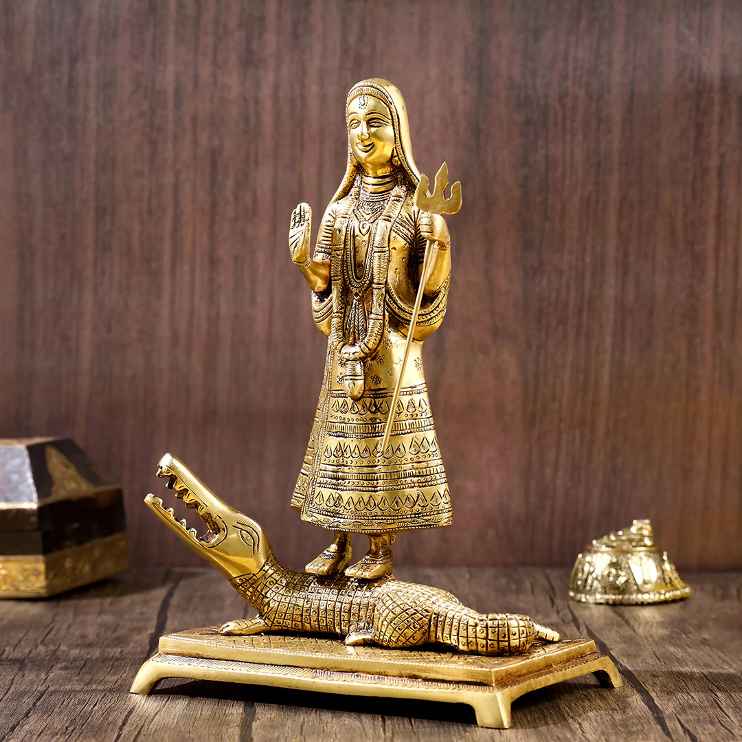 Brass Goddess Standing Ganga Statue (12.5 Inch) - Image 4