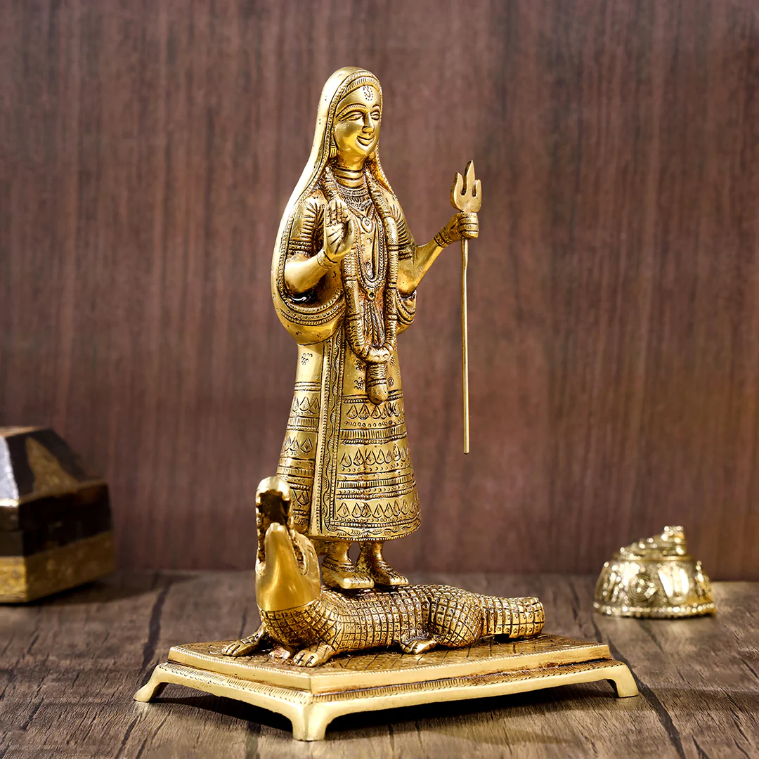 Brass Goddess Standing Ganga Statue (12.5 Inch) - Image 5