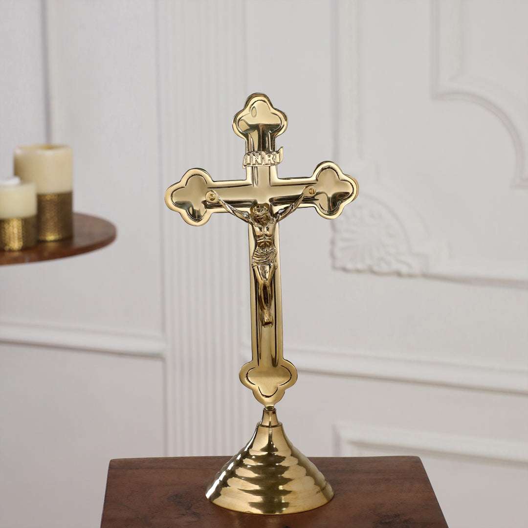 Brass Crucifix Cross with Jesus Figure (11 Inch)