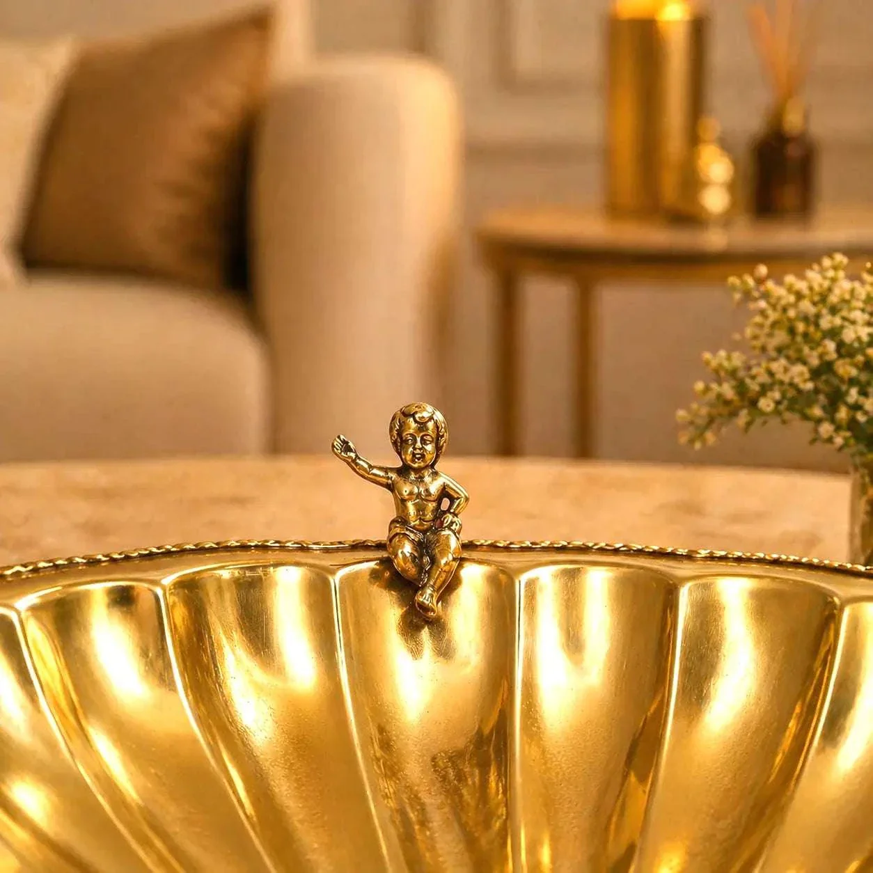 Brass Shell Shaped Decorative Serving Tray / Bowl (13 Inch) - Image 7