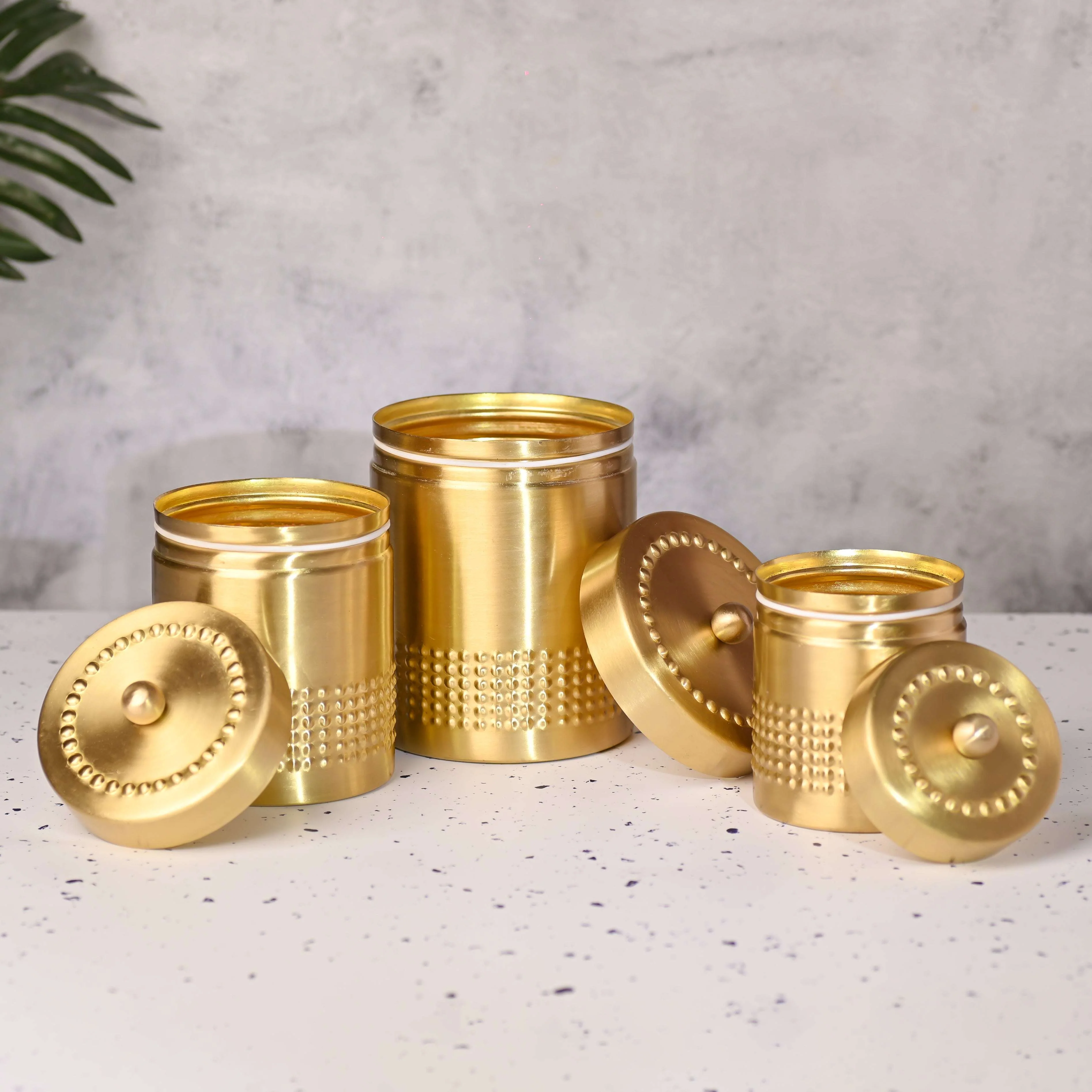 Brass Half Hammered Storage Jars with Lids – Set of 3 Premium Containers - Image 3