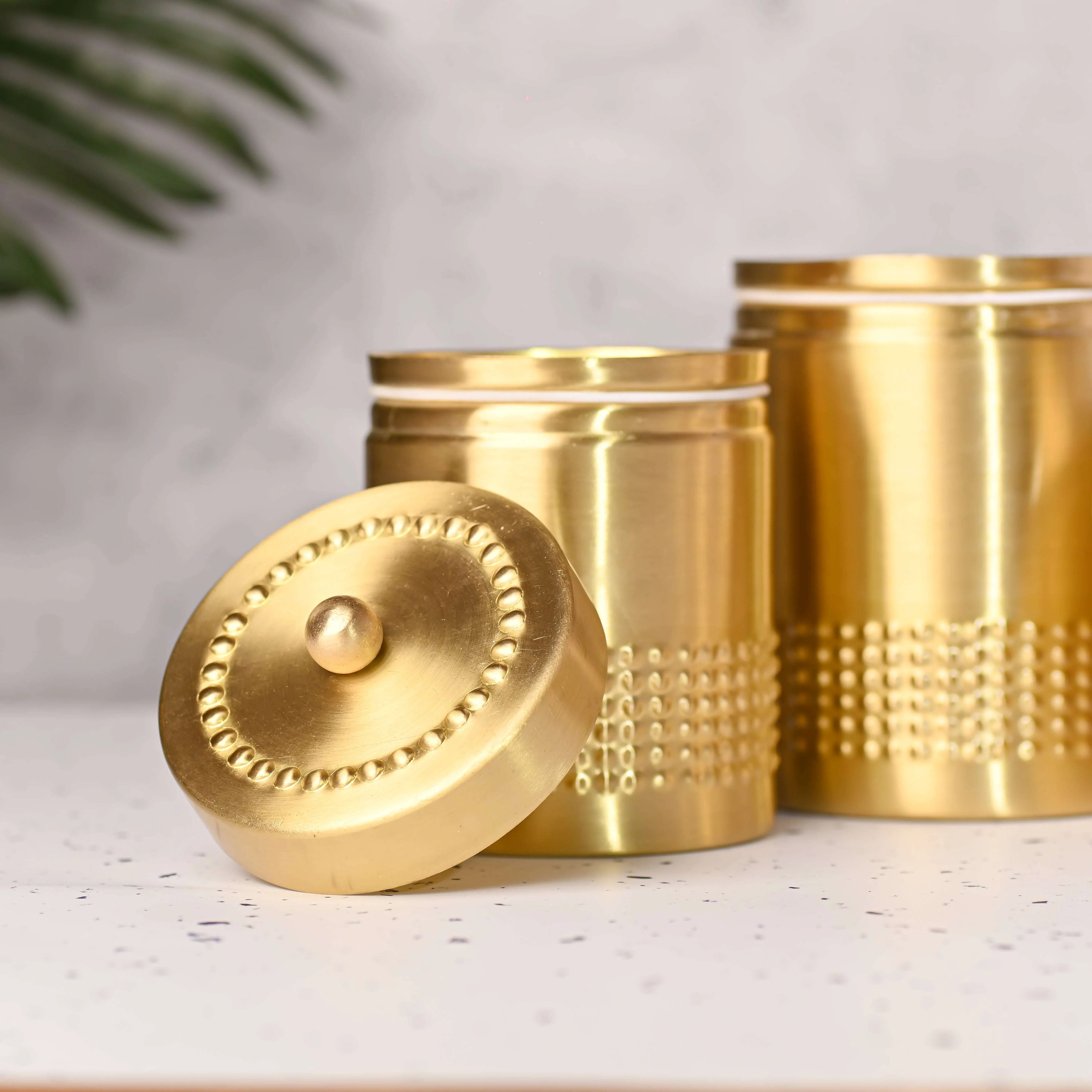 Brass Half Hammered Storage Jars with Lids – Set of 3 Premium Containers - Image 4