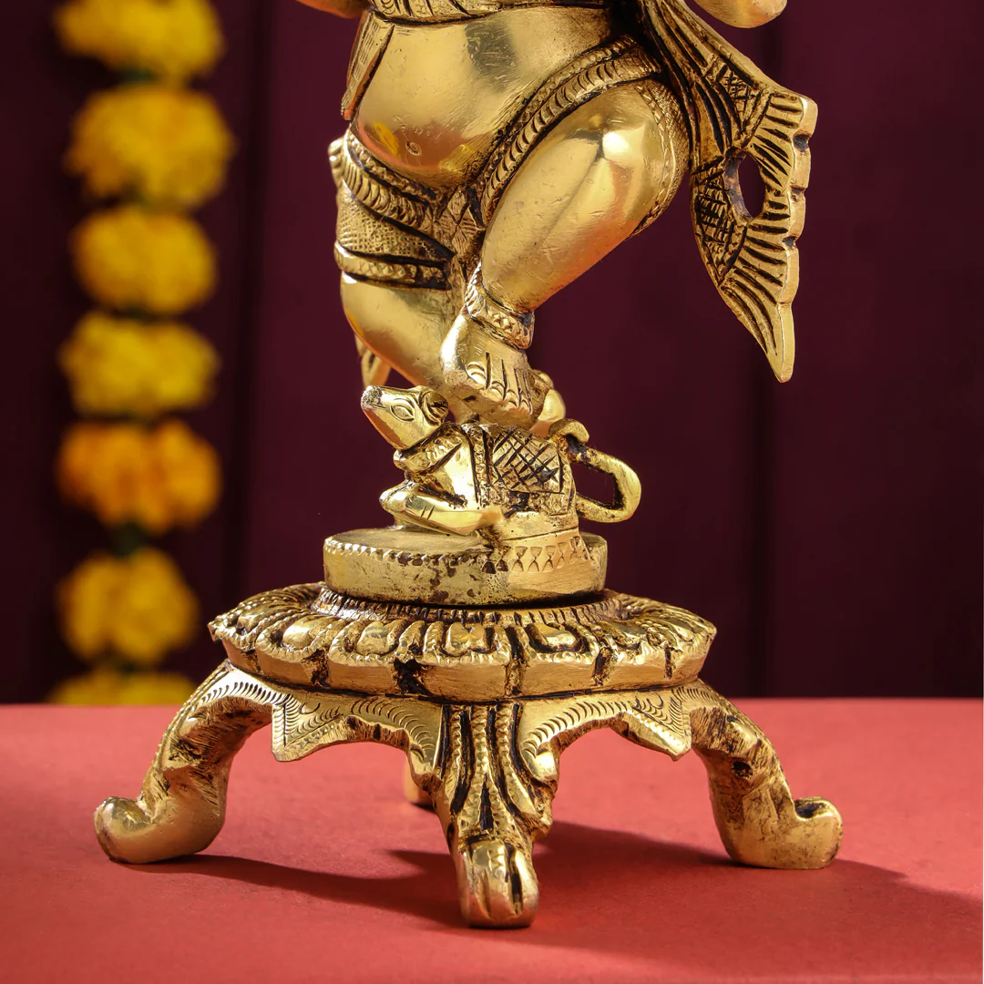 Brass Dancing Ganesha Idol (8 Inch) - Image 7