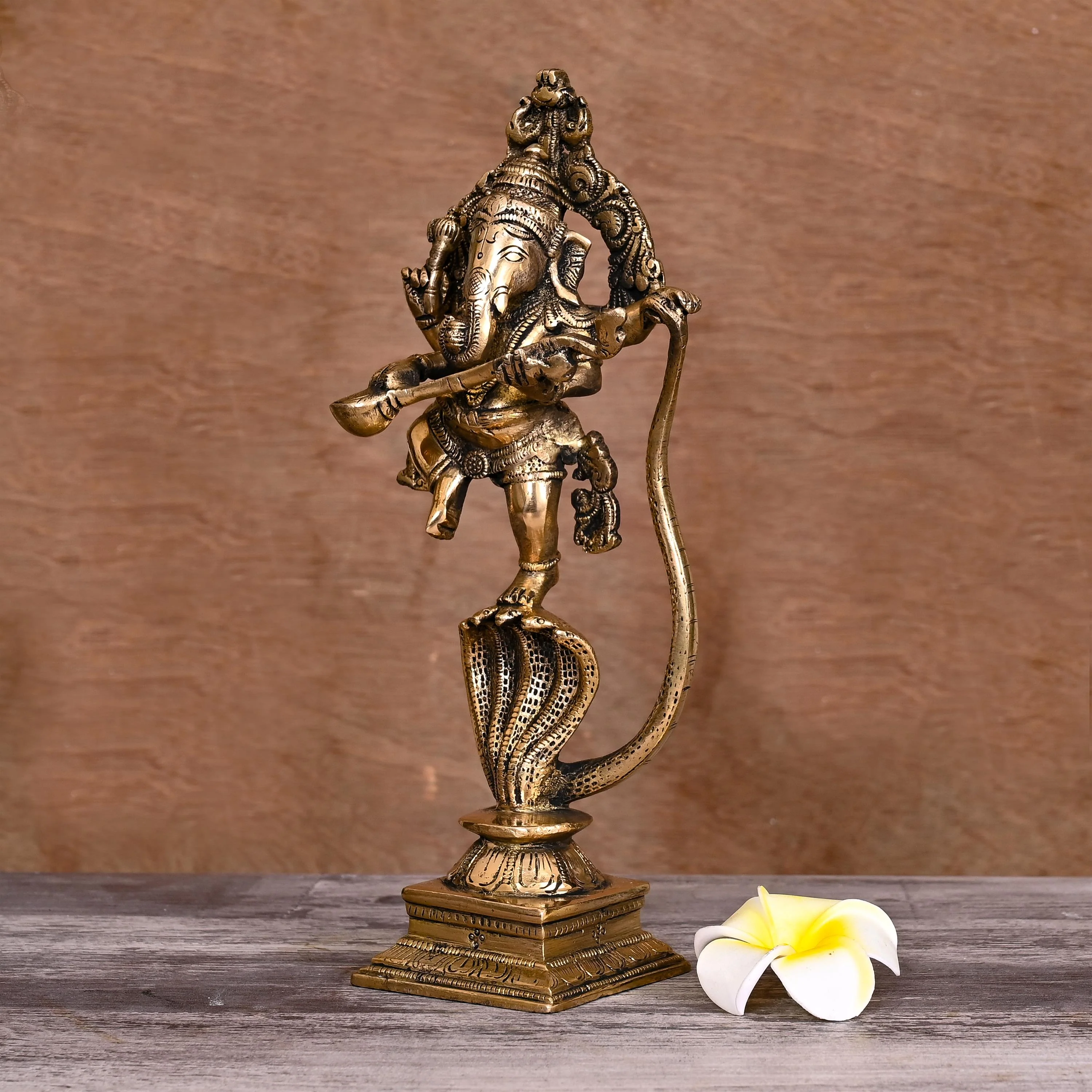 BRASS LORD DANCING GANESHA ON SNAKE (10.5") - Image 2