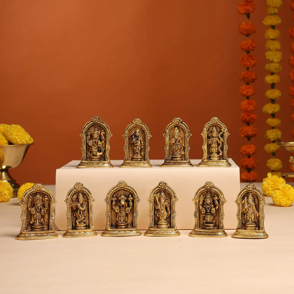 Brass Dashavatara /Vishnu Avatars Statue Set (3 Inch)