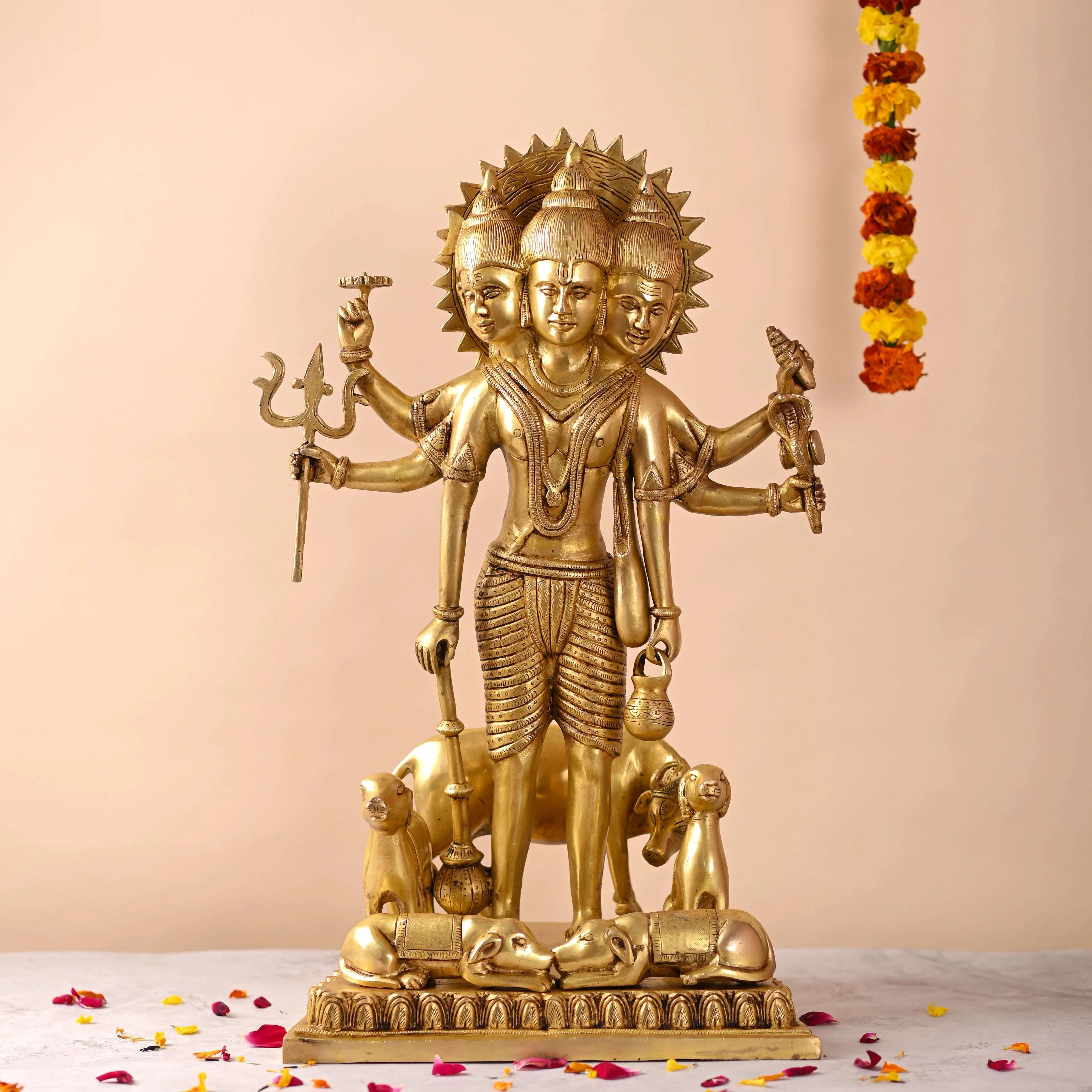 Brass Lord Dattatreya Standing Idol (23 Inch)